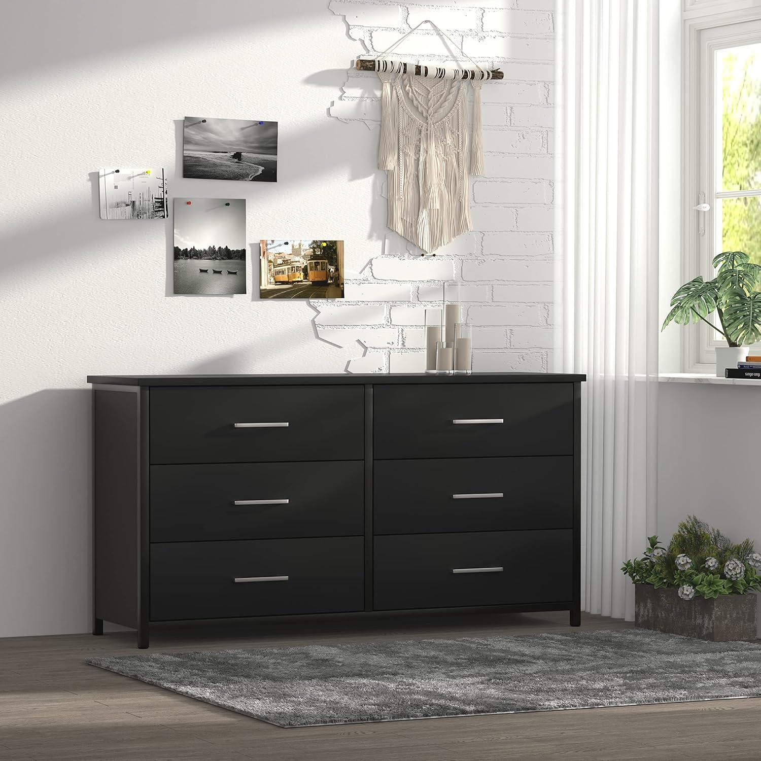 Black Industrial Double Dresser with Steel Frame and Levelers