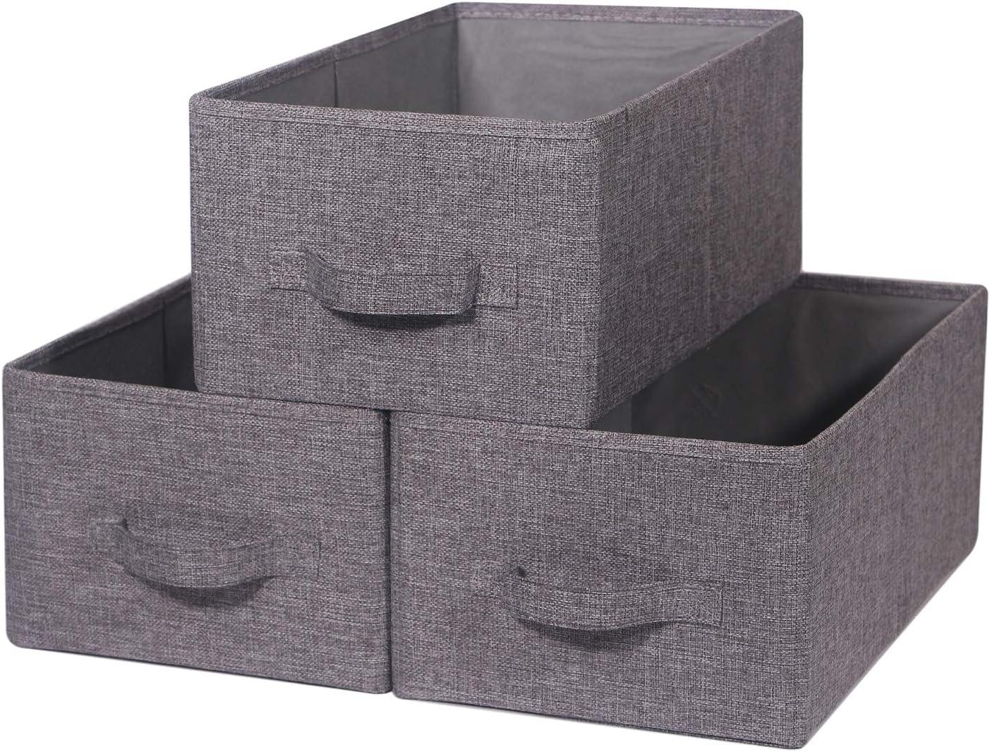 Set of 3 Gray Fabric Foldable Storage Bins with Handles