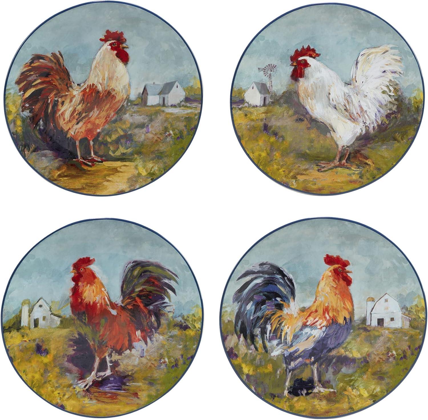 Rooster Meadow Ceramic 11" Dinner Plates, Set of 4