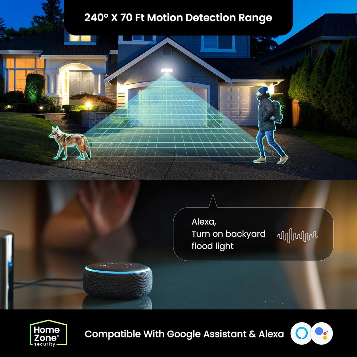 Home Zone Security Smart 3 - Head LED Hardwired Dusk to Dawn Outdoor Security Flood Light with Motion Sensor
