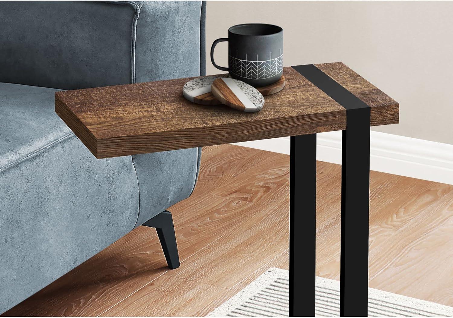 Contemporary C-Shaped Accent Table in Brown Reclaimed Wood-Look with Black Metal Frame