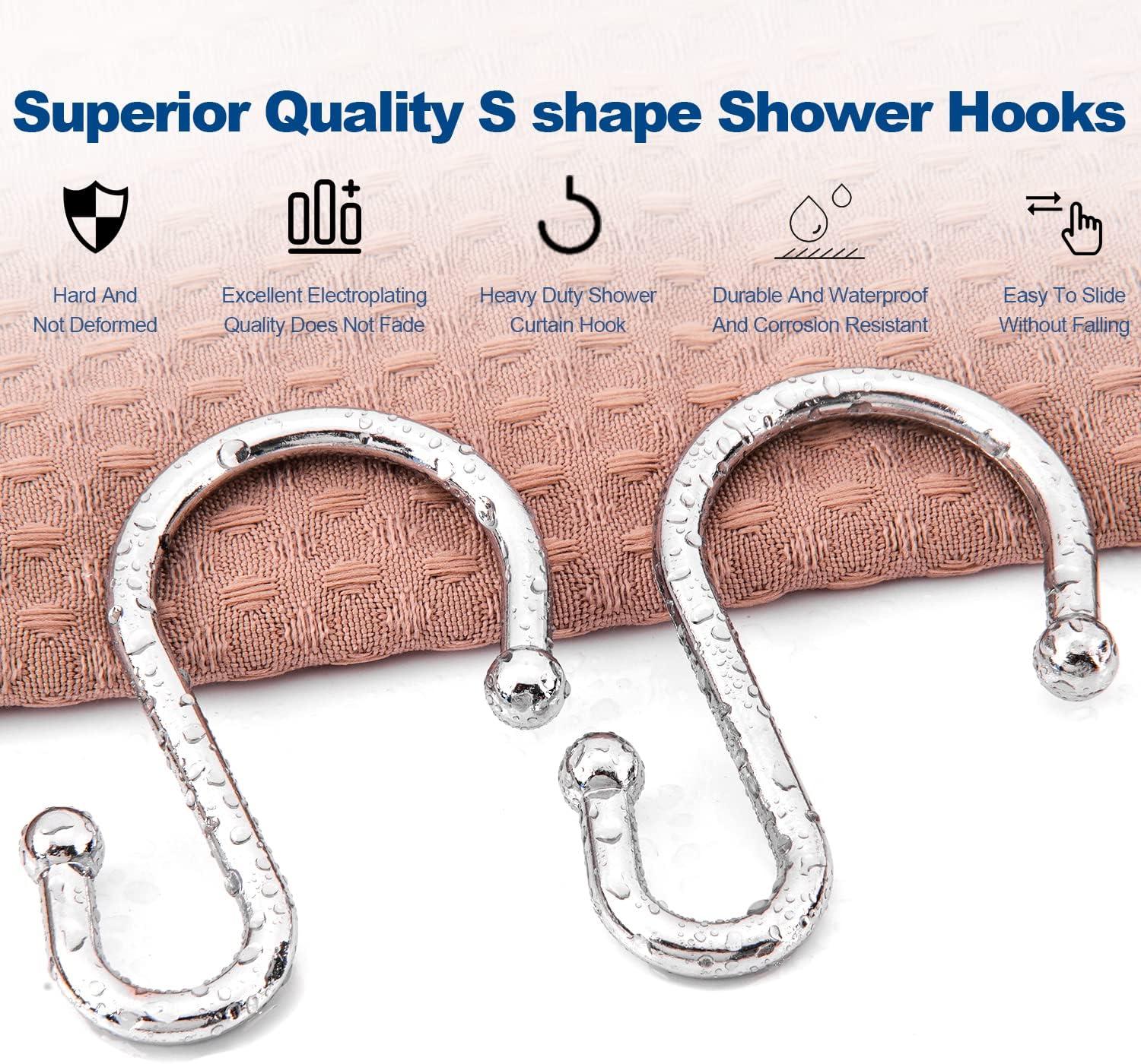 Shower Curtain Hooks Rings, Stainless Steel S Shaped Shower Hooks Rust Proof, Shower Curtain Hangers for Shower Curtain, Kitchen, Wardrobe & Garden,