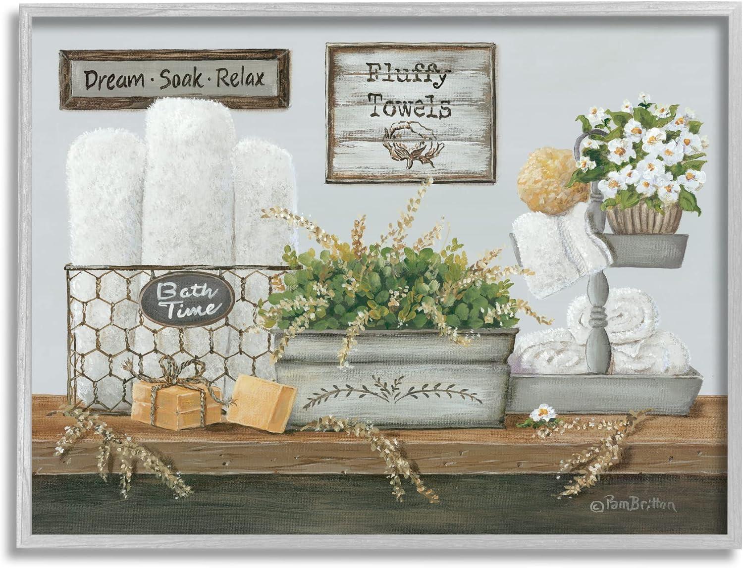 Country Washroom Still Life Canvas Print with Gray Frame