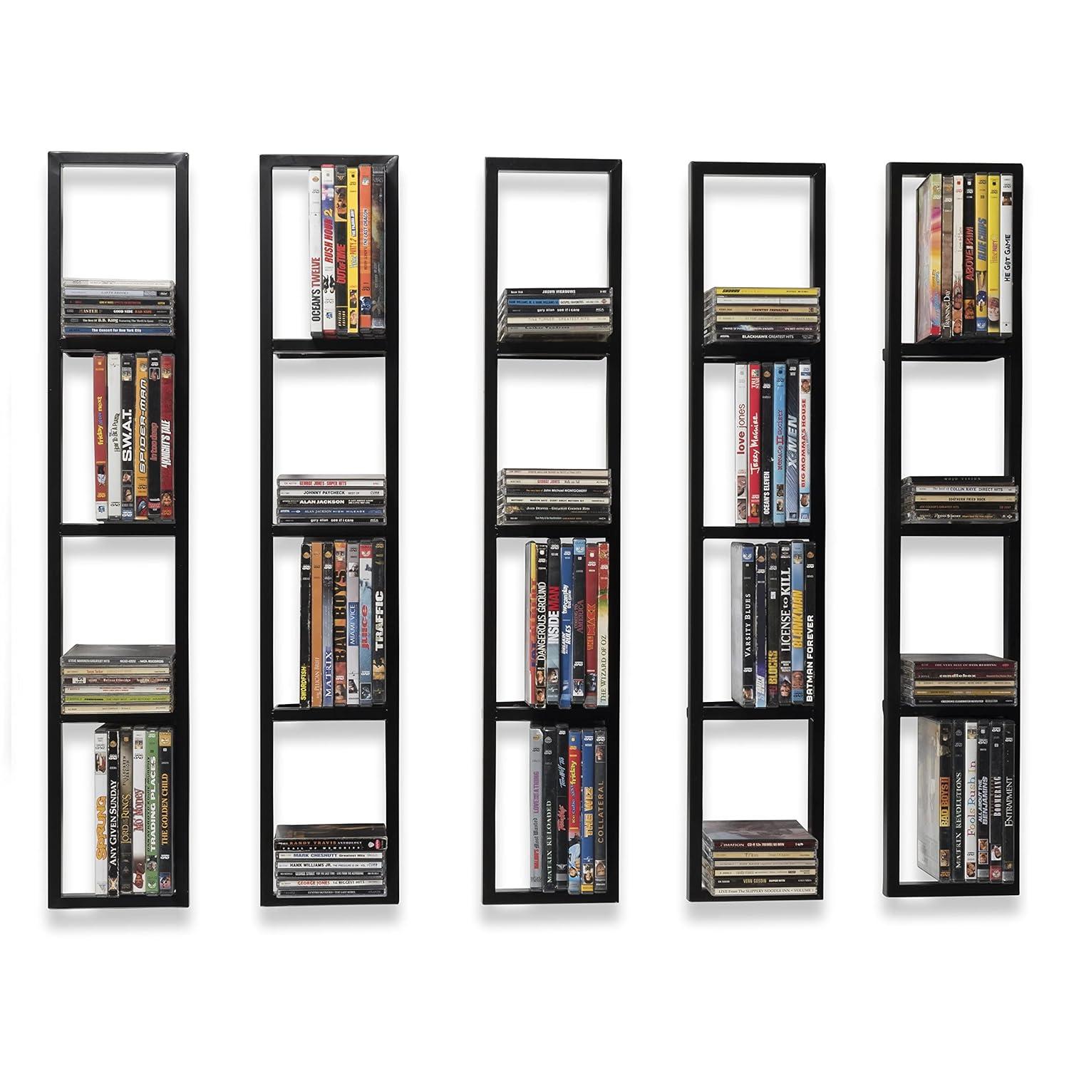 Set of 5 Video Game Rack,Wall Mount CD DVD Storage Shelf, 34 Inch Media Storage Rack Metal Floating Shelf Black,CD Rack