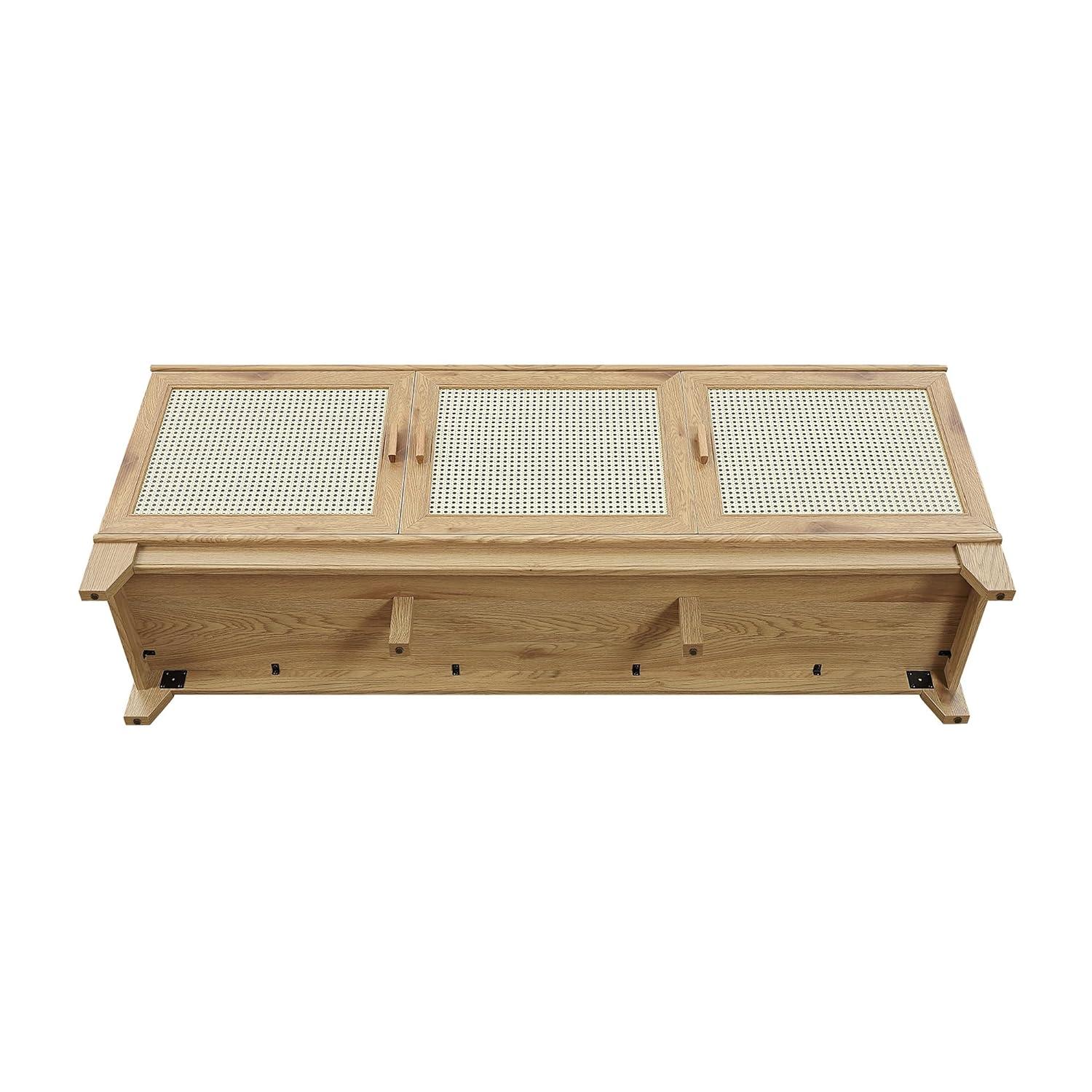 Manhattan Comfort Sheridan Modern 6 Shelf Cane TV Stand for TVs up to 55" Natural: Media Console with Cable Management