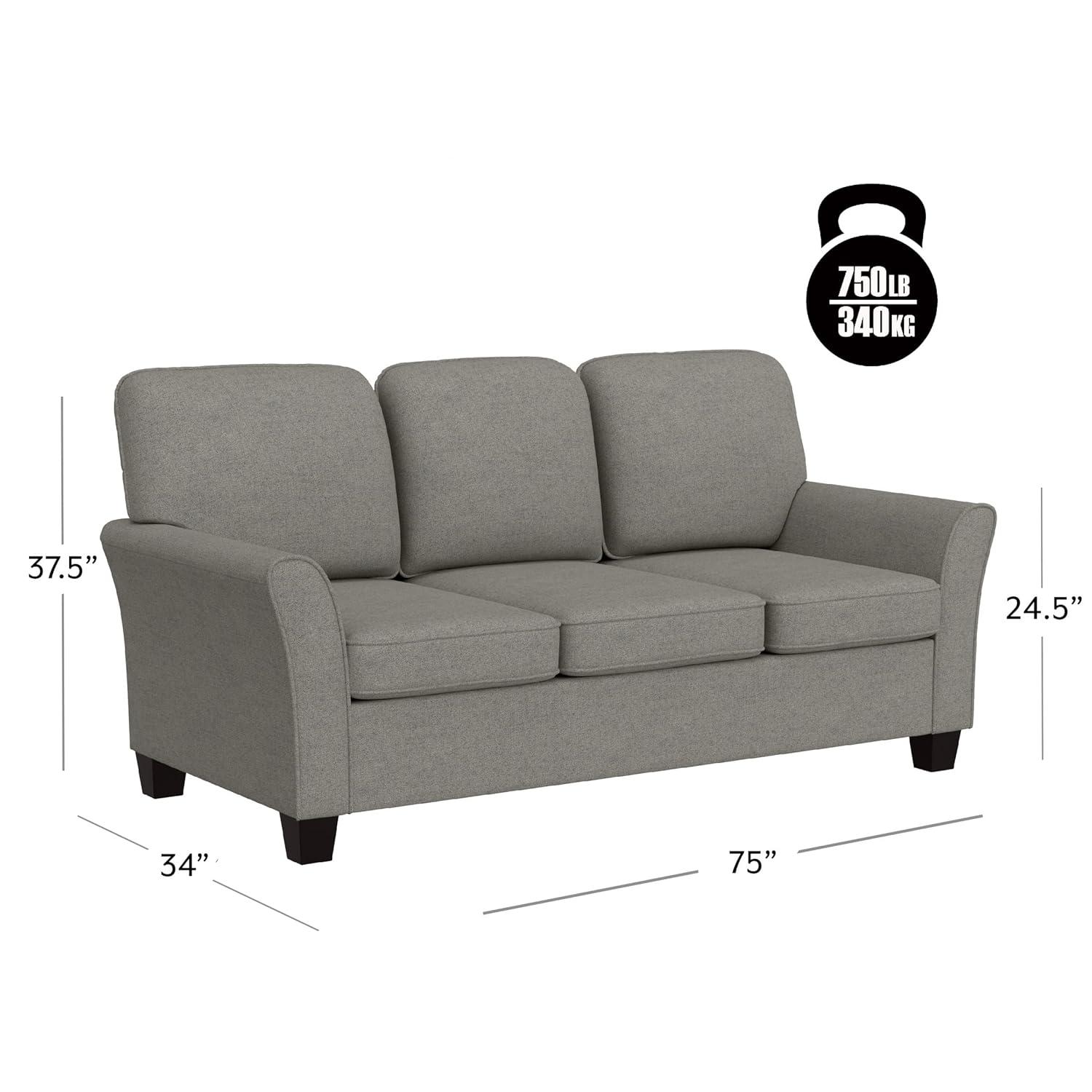 Hillsdale Lorena Modern Upholstered Sofa Fabric Couch, Gray