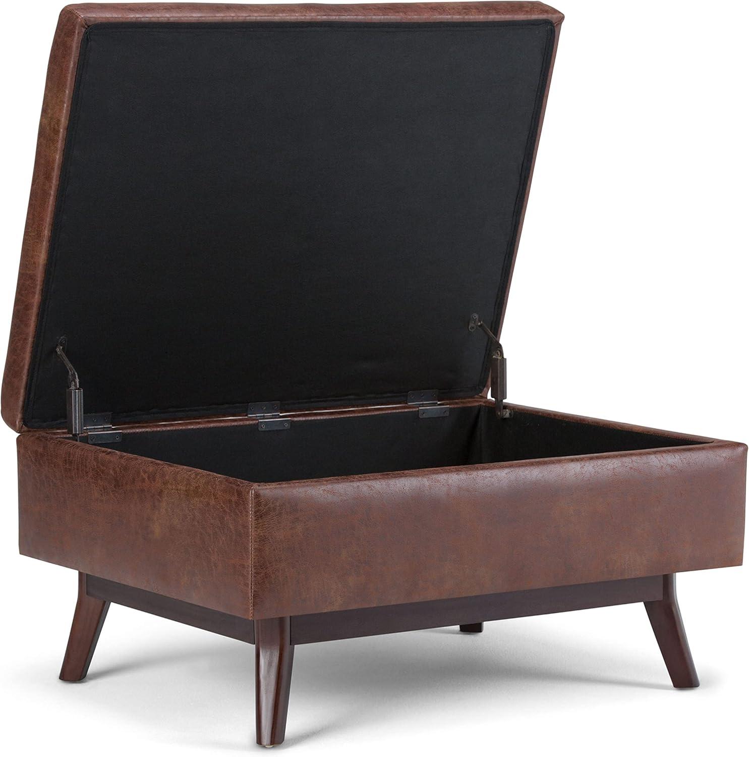 Distressed Saddle Brown Wood Storage Ottoman with Hydraulic Lift