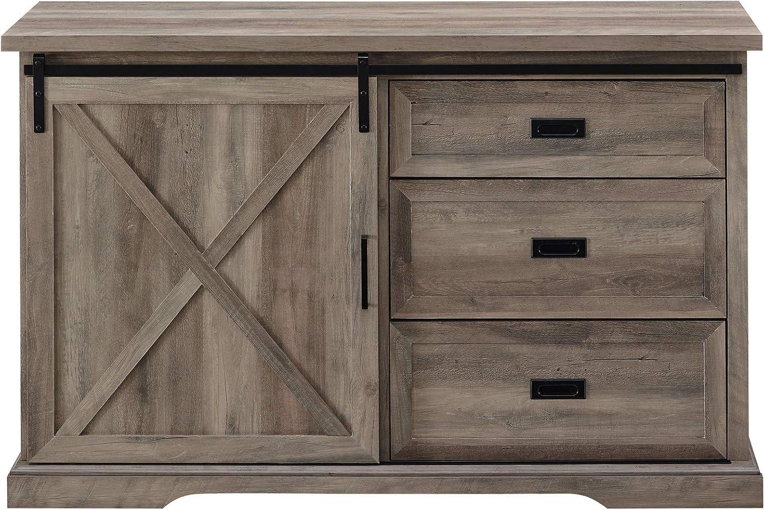 Walker Edison Modern Farmhouse Wood Sliding X Barn Door Buffet Sideboard Living Room Entryway Serving Storage Cabinet Doors-Dining Room Console, 56 Inch, White and Rustic Oak