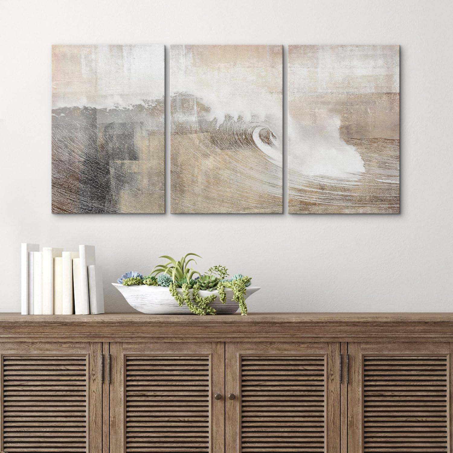 wall26 Canvas Print Wall Art Set Gray & Tan Color Block Ocean Wave Overlay Nature Wilderness Digital Art Modern Art Rustic Scenic Colorful for Living Room, Bedroom, Office - 24"x36"x3 P