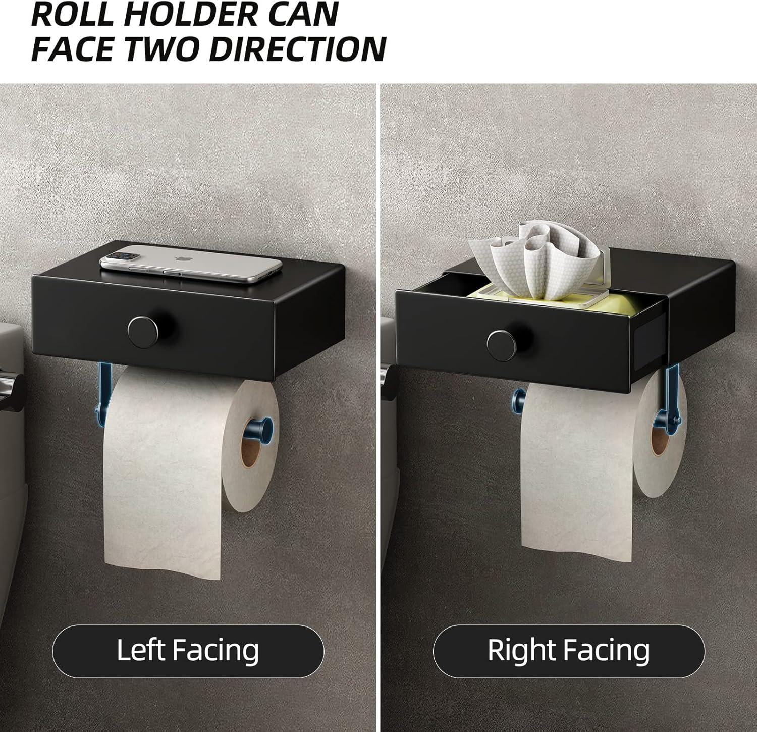 Toilet Paper Holder With Shelf Wipes Dispenser For Bathroom Toilet Paper Holder With Storage Upgrade Drawer Design Toilet Tissue Holder Adhesive Small Bathroom Shelf Wall Mount