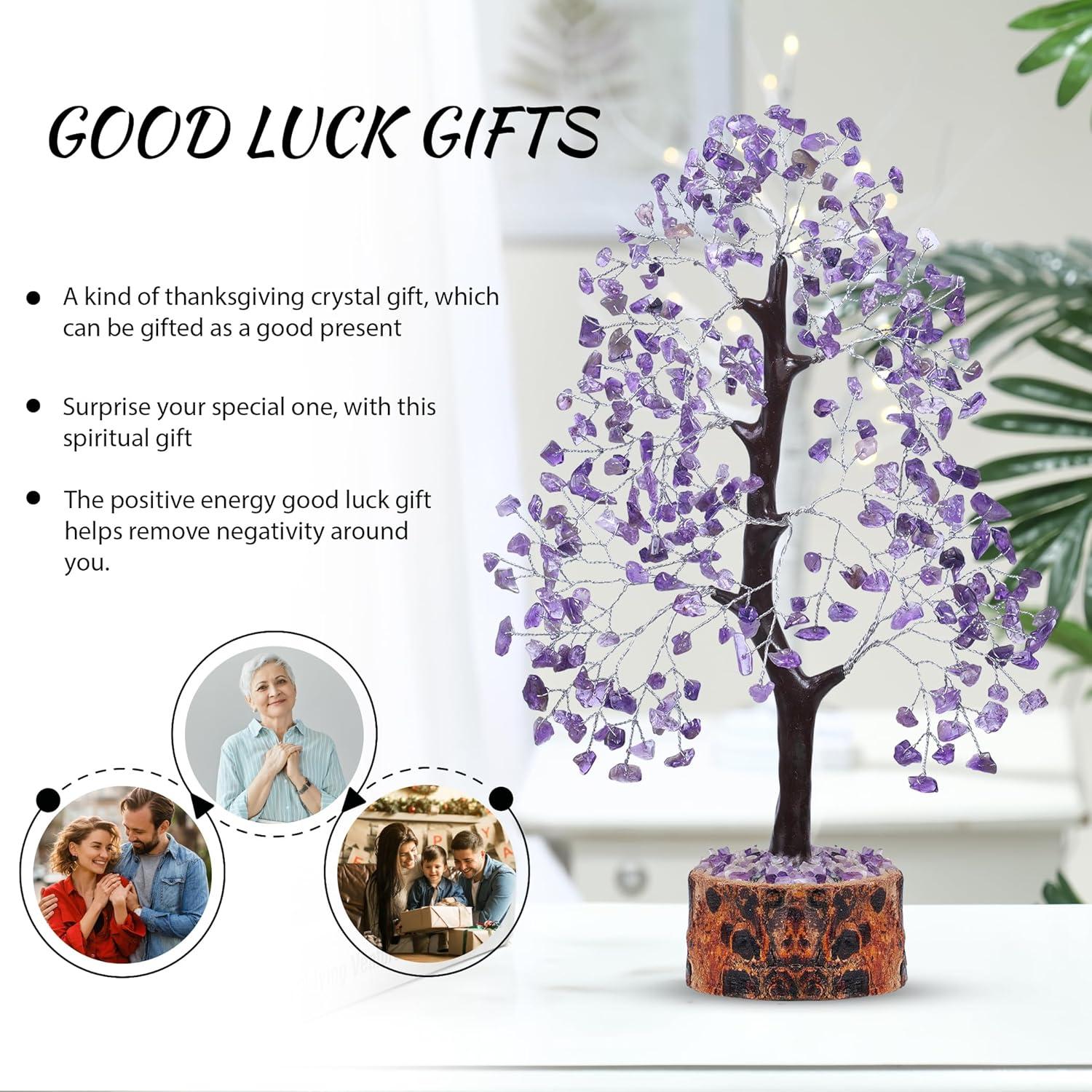 Amethyst Crystal Tree with Wooden Base for Office Decor