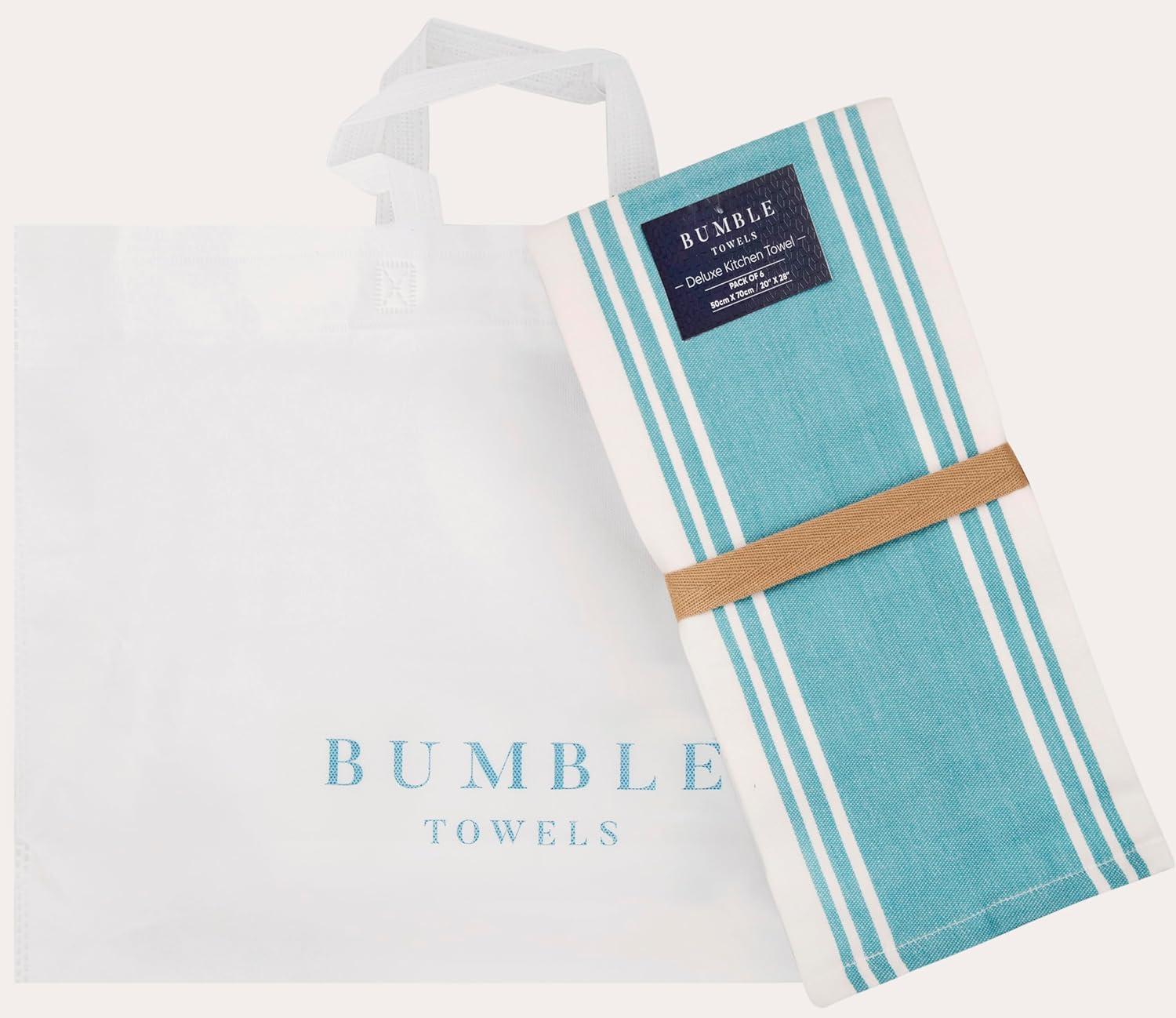 Aqua Cotton Terry and Flat Kitchen Towels Set, 20”x 28”, 6 Pack