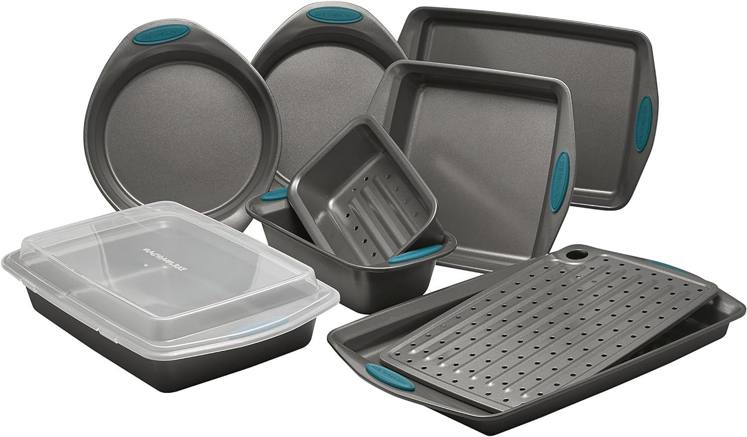 10-Piece Gray and Teal Nonstick Steel Bakeware Set