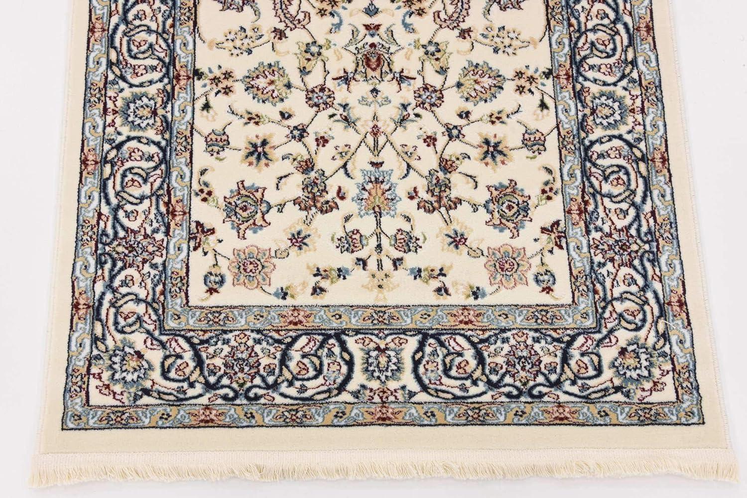 Ivory Floral Synthetic Runner Rug with Persian Motif