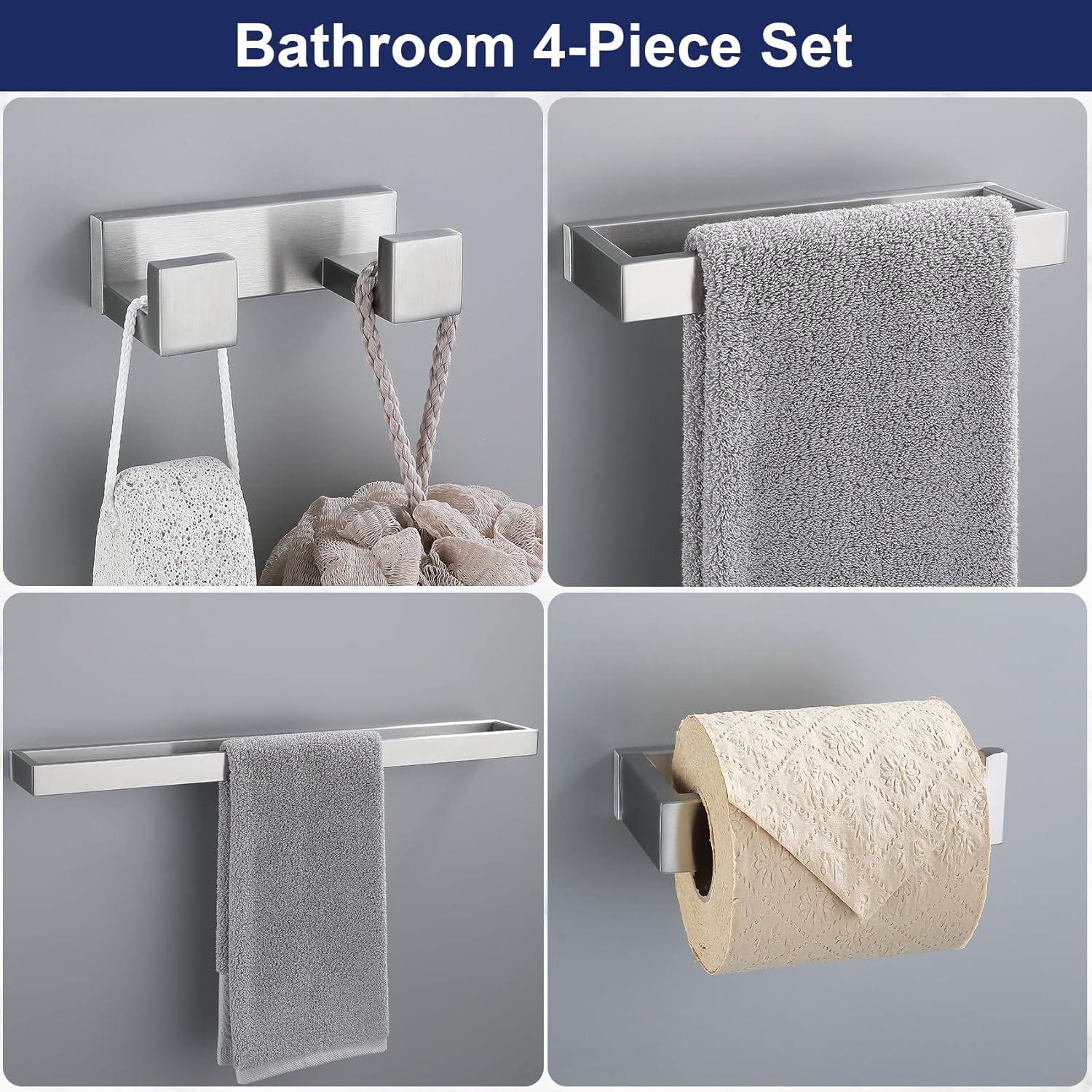 Brushed Nickel 4-Piece Stainless Steel Bathroom Hardware Set