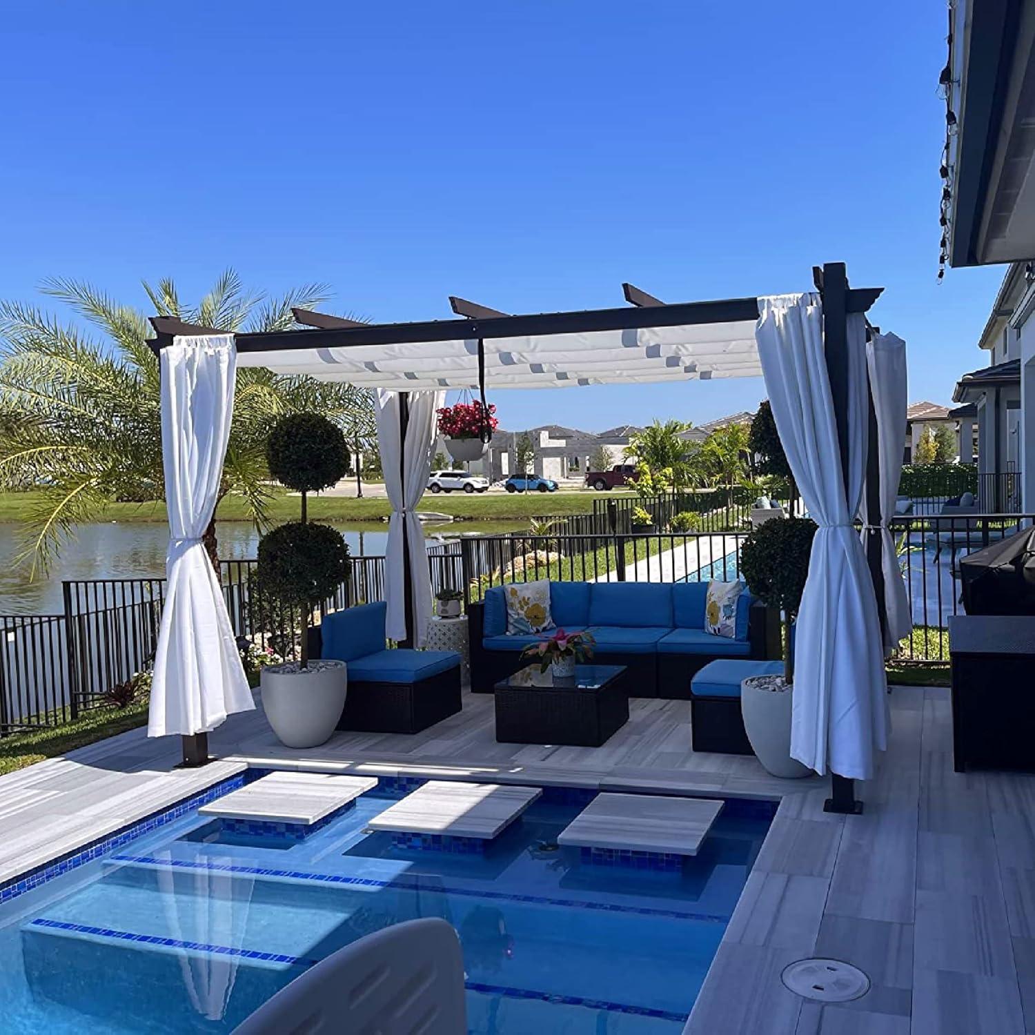 PURPLE LEAF Pergola 10' X 13' Outdoor Retractable Metal Patio Pergola with Shade Cover for Garden Yard Pavilion Grill for Beach Deck Gazebo, Terra