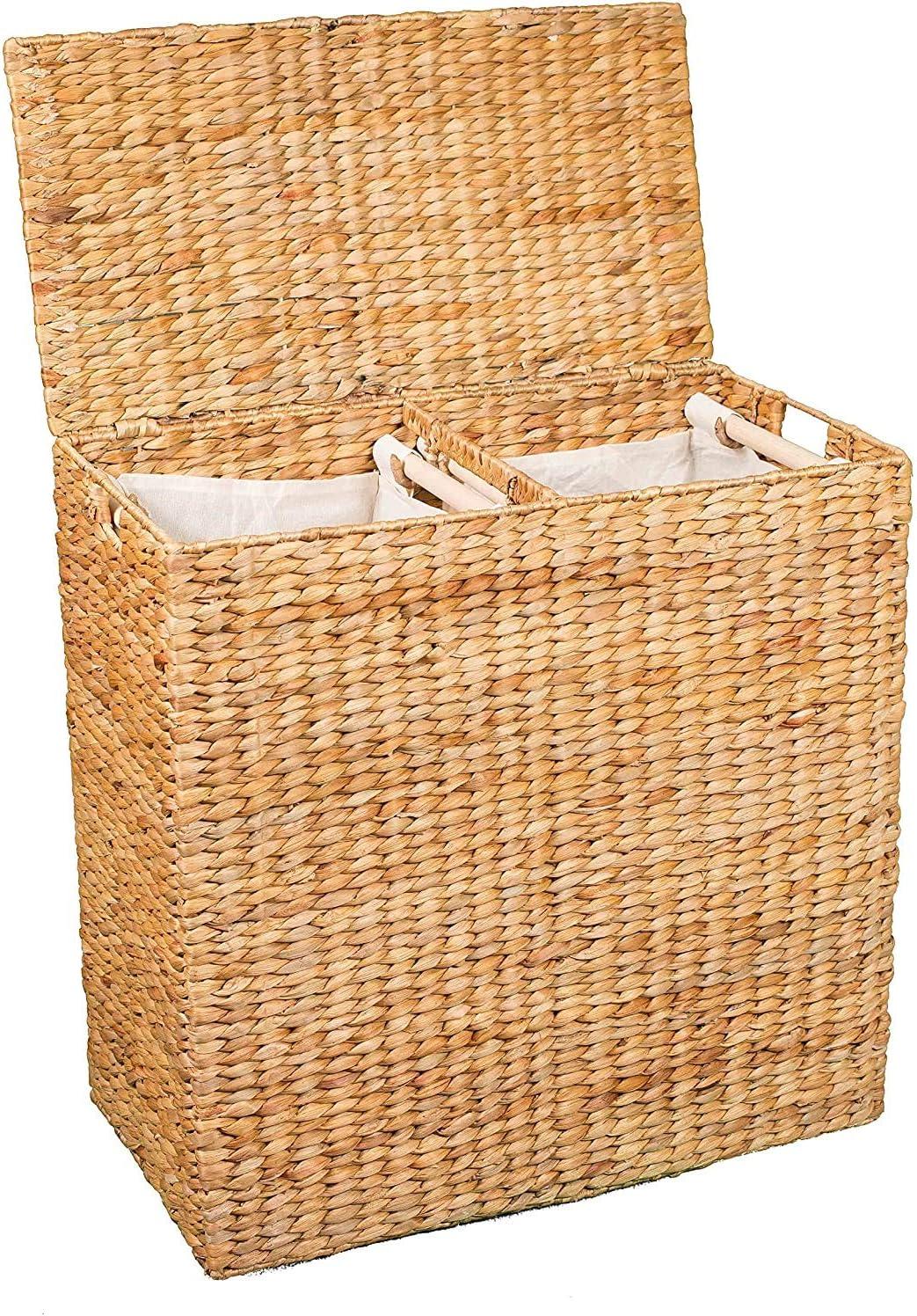 BirdRock Home Water Hyacinth Laundry Hamper Divided