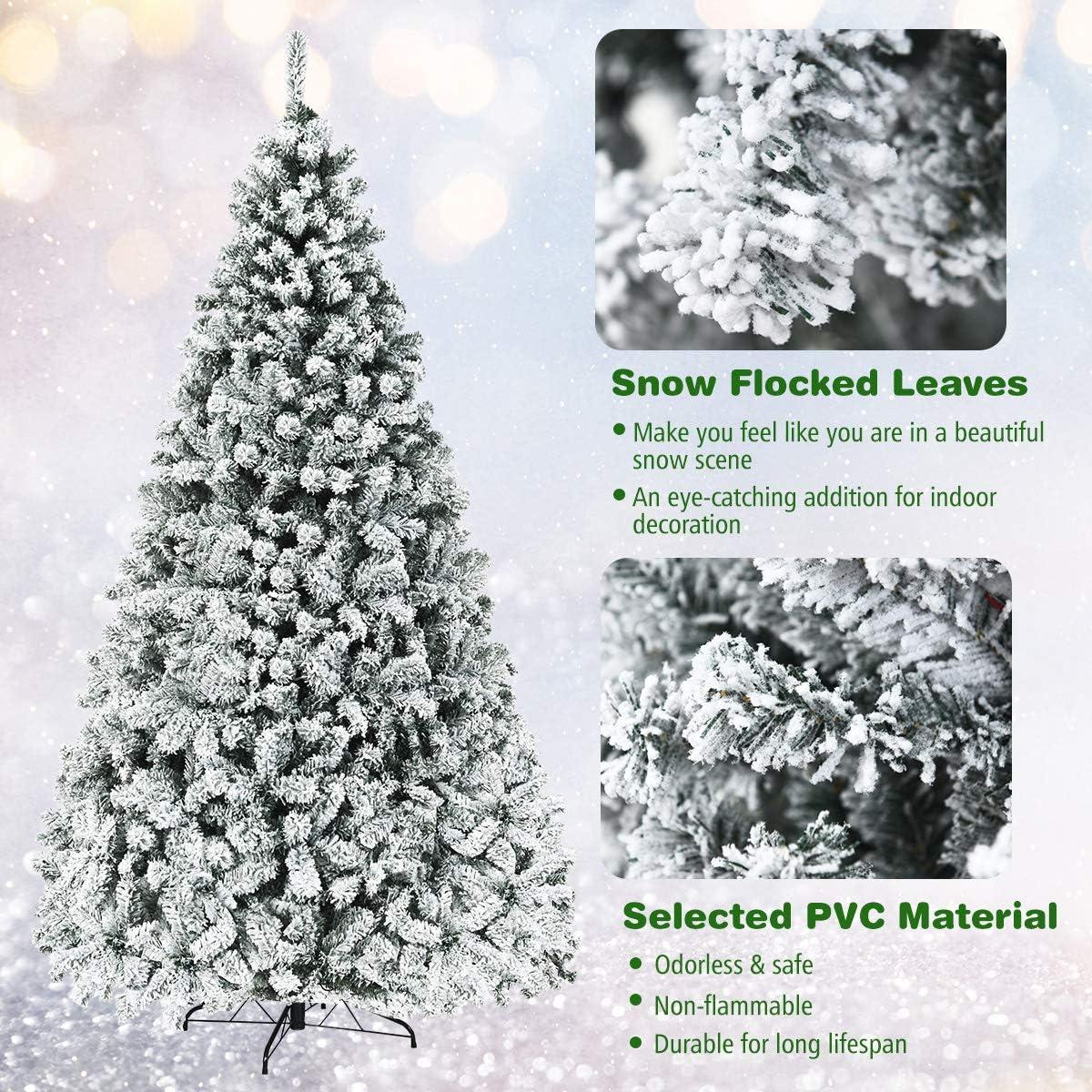 9-Foot White Flocked Pine Christmas Tree with Warm LED Lights