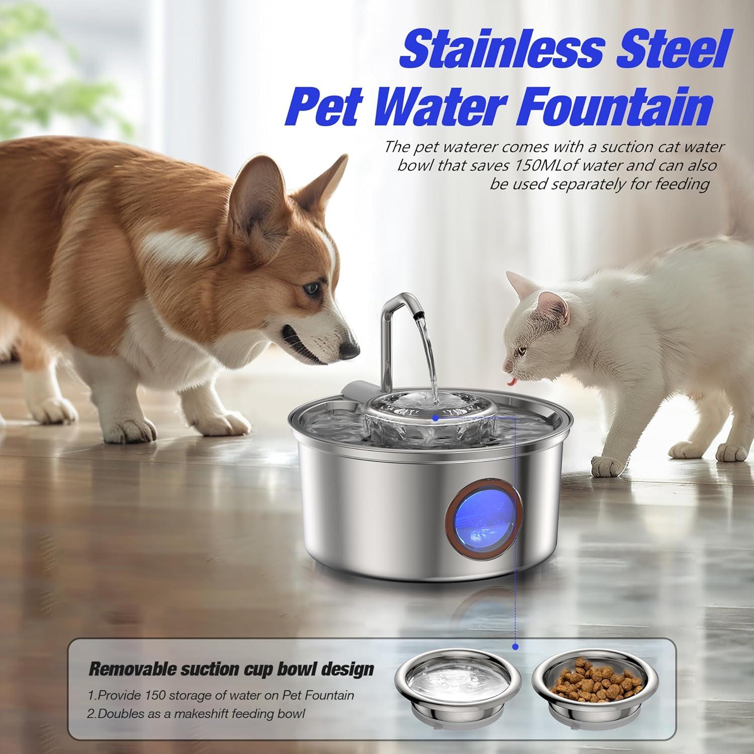 Hicuper Cat Water Fountain,108oz/3.2L MMF7 Stainless Steel Cat Fountain Removable Water Bowl,Pet Fountain with Water Level Window,Quiet Pump,Multi-Filter, Water Tap, Provides Flowing,for Dog Cats