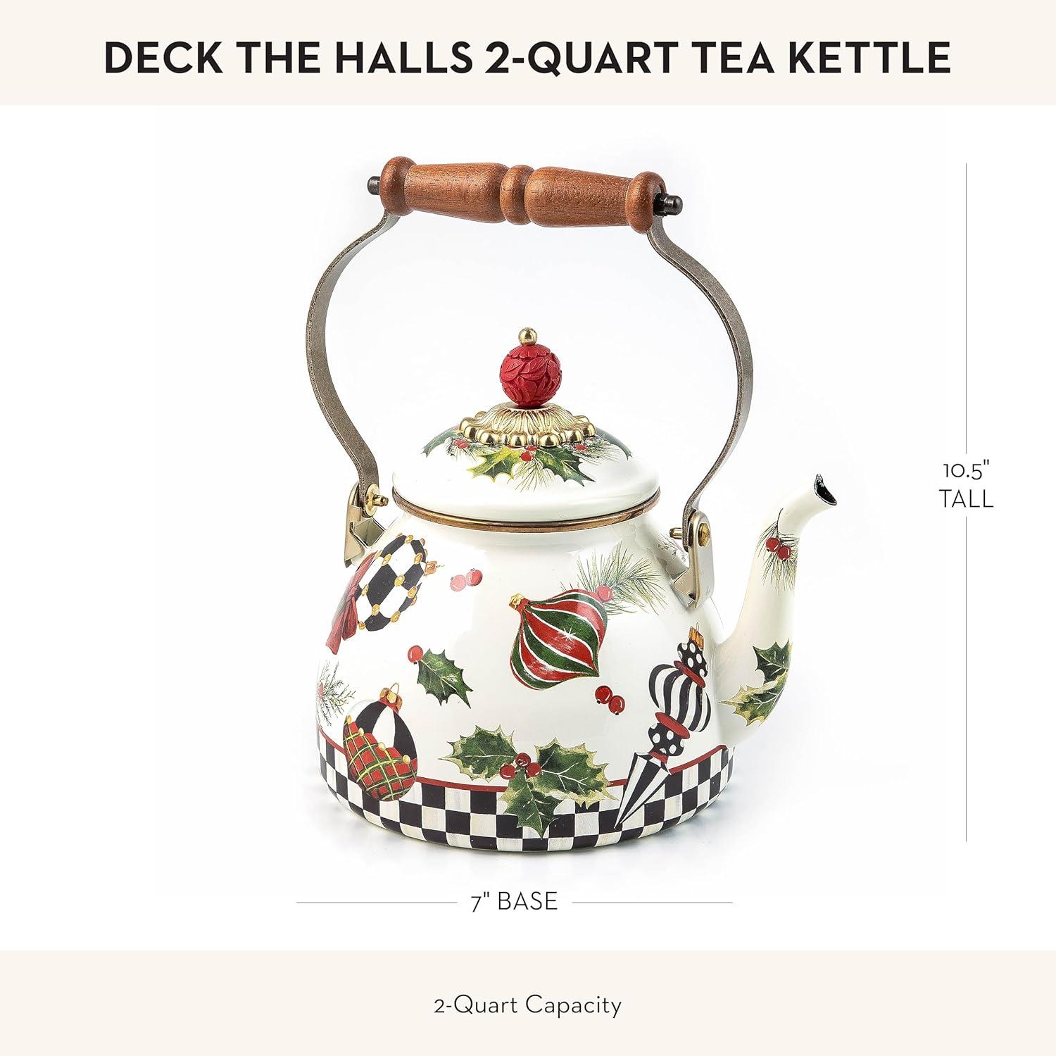 MacKenzie-Childs Sterling Check English Garden 2 Quart Tea Kettle