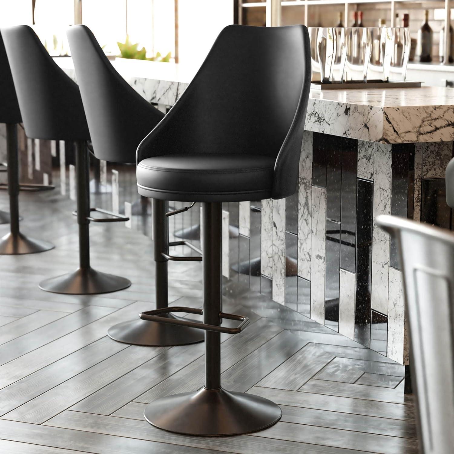 Black Adjustable Swivel Leather Bar Stools with Footring