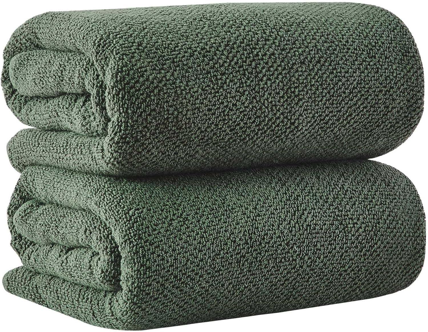 Cotton Quick Dry Textured Single Towel - Great Bay Home (Forest Green, Bath Sheet - Set of 2).