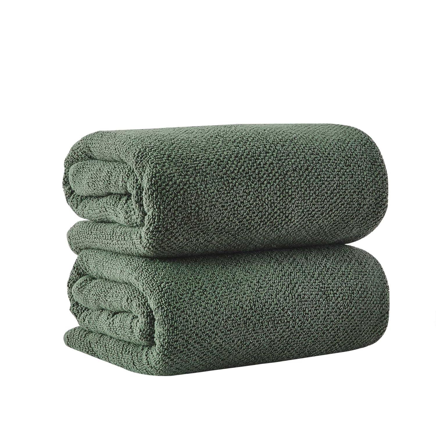 Cotton Quick Dry Textured Single Towel - Great Bay Home (Forest Green, Bath Sheet - Set of 2).