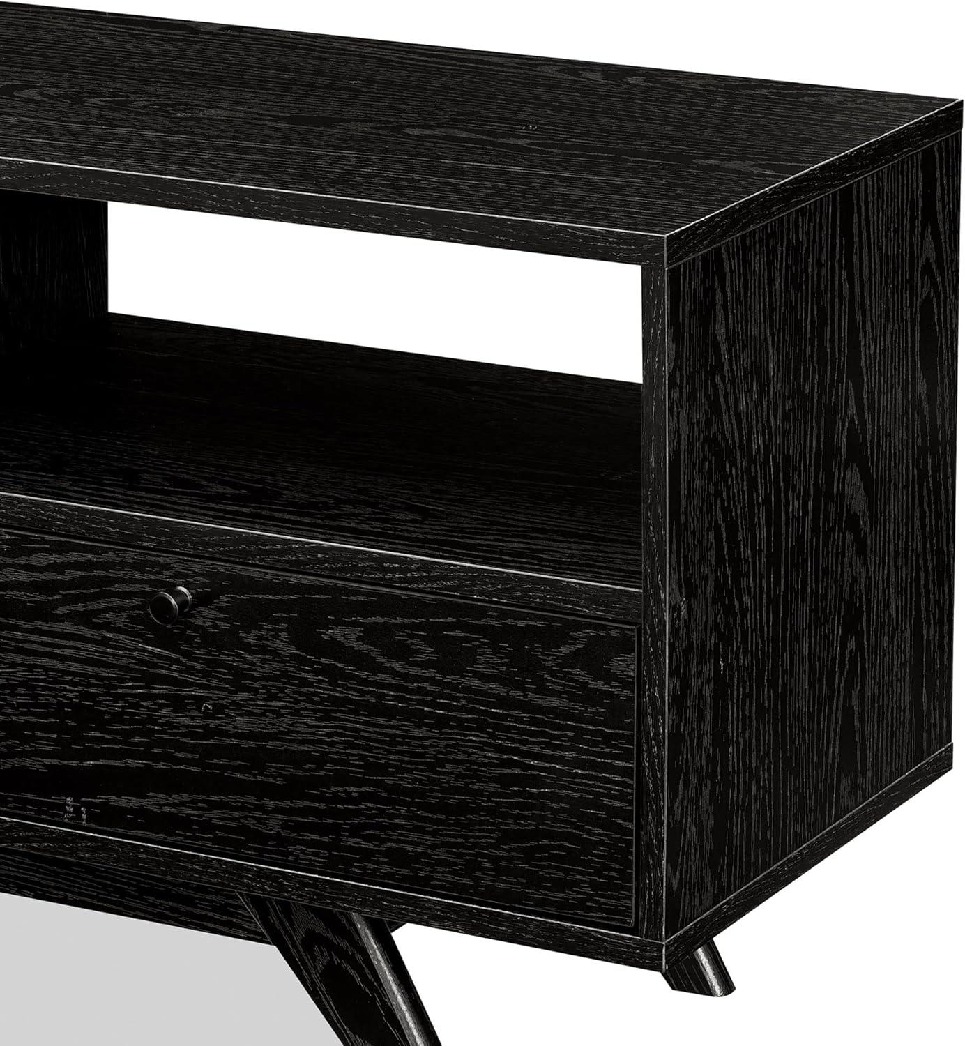 70" MCM Wood TV Stand with 3 Closed Storage and Open Storage - Black