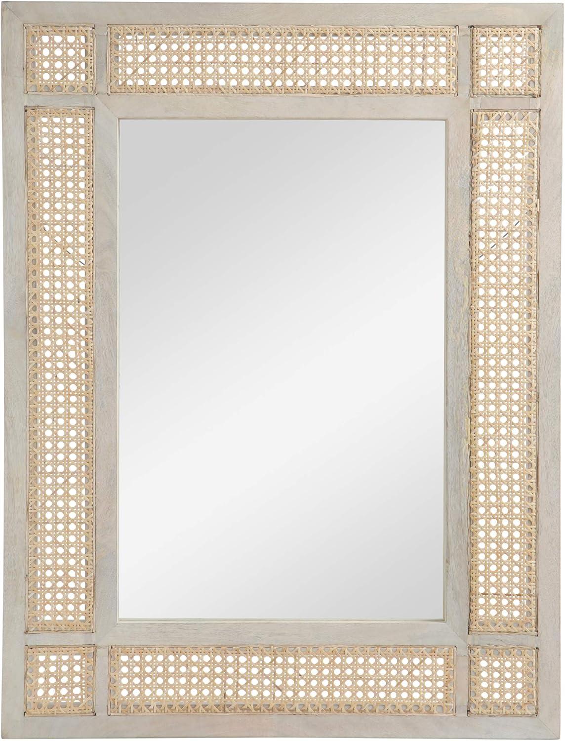 GDF Studio La Sola Boho Handmade Mango Wood and Cane Wall Mirror, Natural