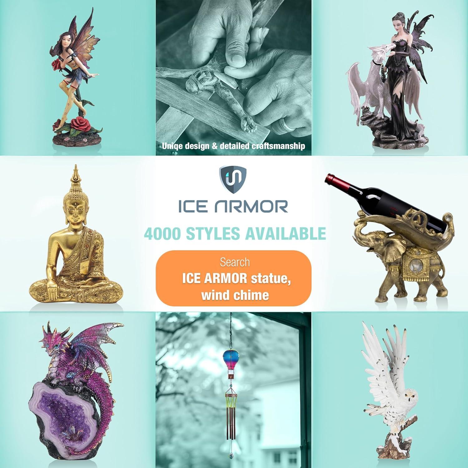 ICE ARMOR 20" W Medieval White Dragon with Treasure Chest Statue Fantasy Decoration Figurine Large Sculpture