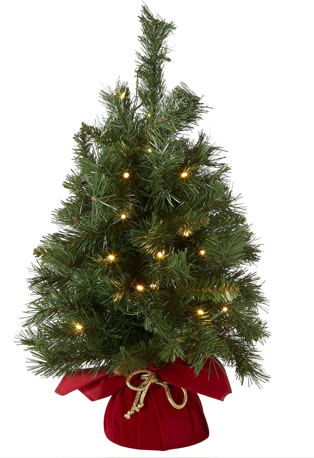 2' Prelit Majestic Spruce Artificial Christmas Tree in Burgundy Cloth Bag Warm White Lights - National Tree Company