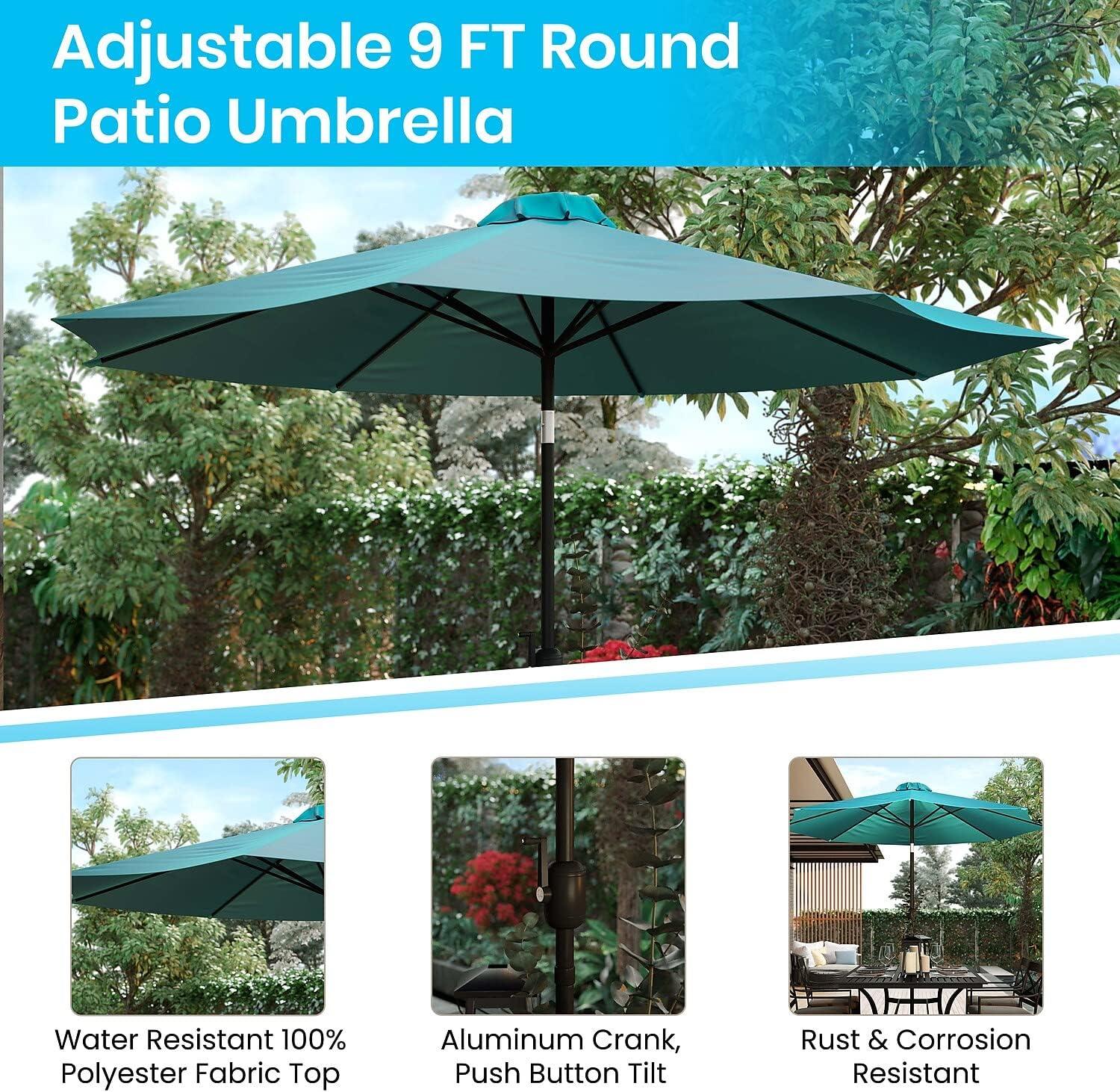 Flash Furniture Teal 9 FT Round Umbrella with 1.5" Diameter Aluminum Pole with Crank and Tilt Function