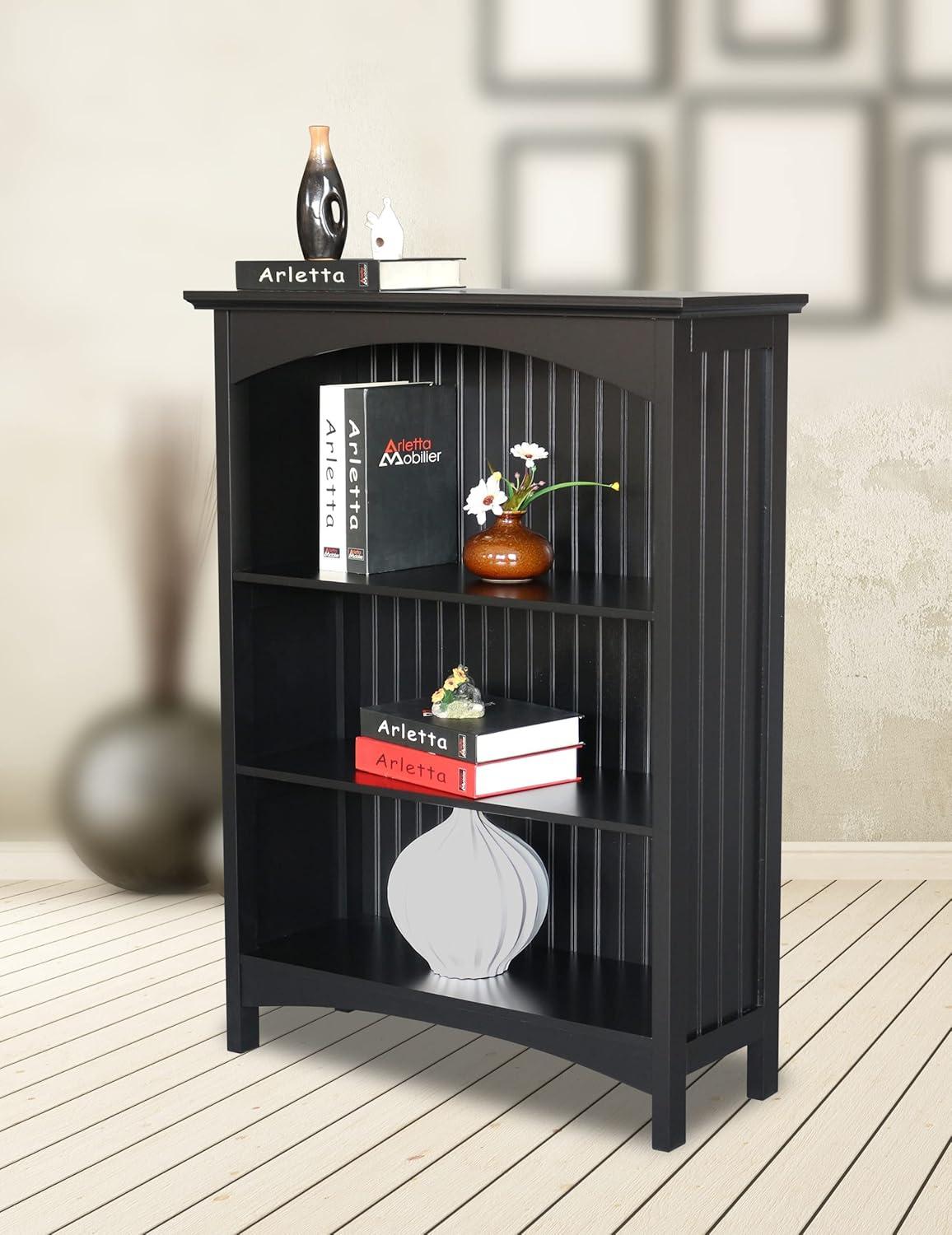 eHemco 3 Tier Storage Shelf Bookcase with 2 Arched Supports, 40 Inches Height, Black