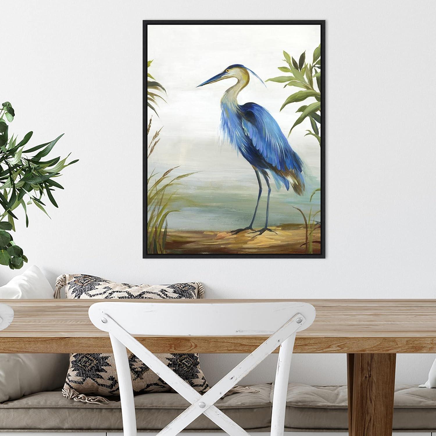 Amanti Art Blue Heron by Aimee Wilson Canvas Wall Art Print Framed 18" x 24" in Sylvie Black