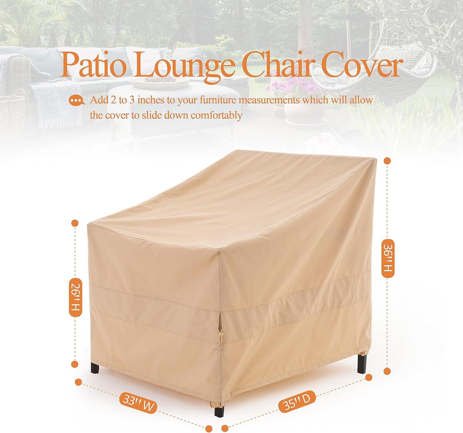 WJ-X3 Waterproof Patio Outdoor Lounge Chair Covers, 33" W x 35" D x 36" H, Biege