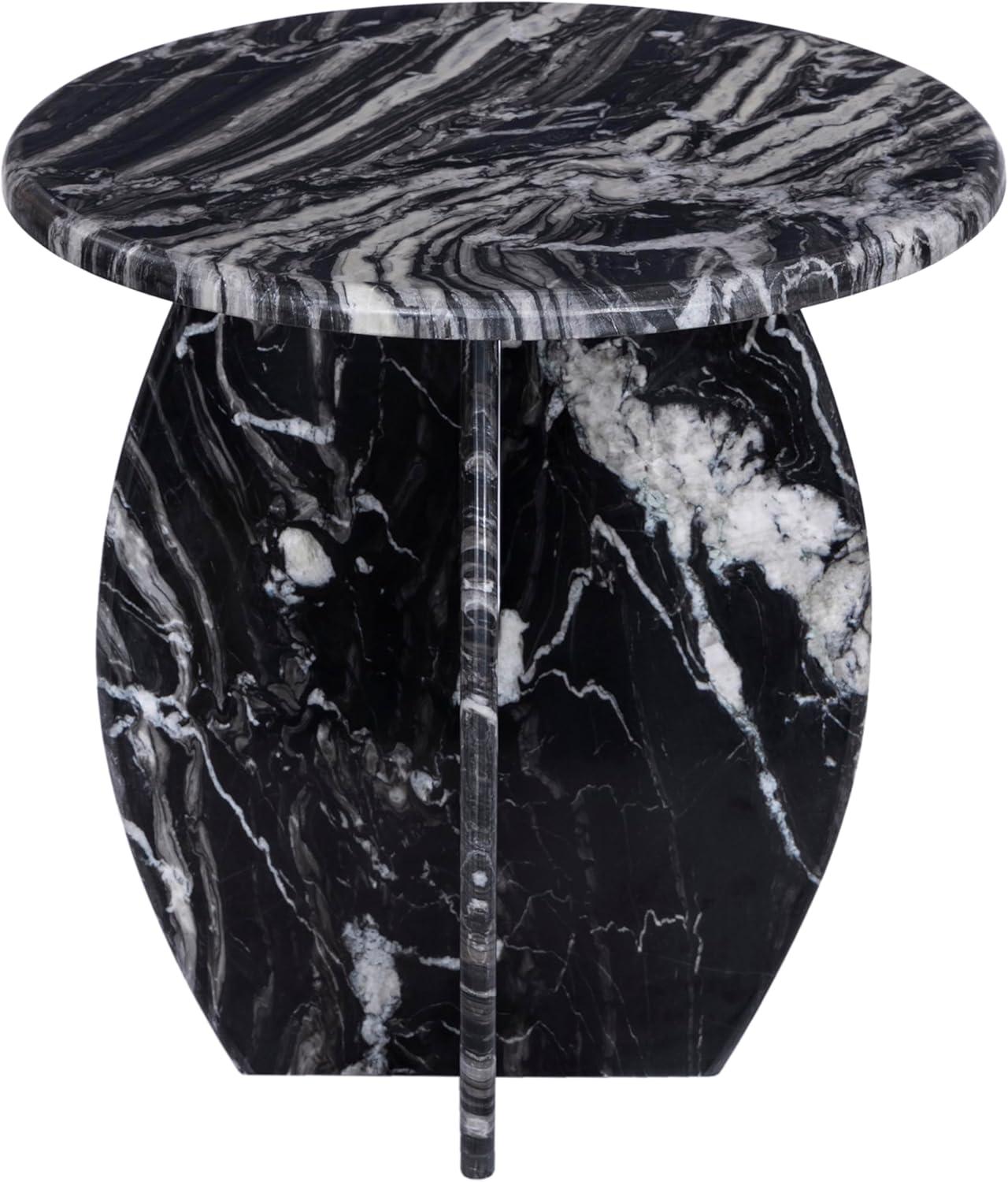 Formentera Black Marble End Table with Light Grey Veining