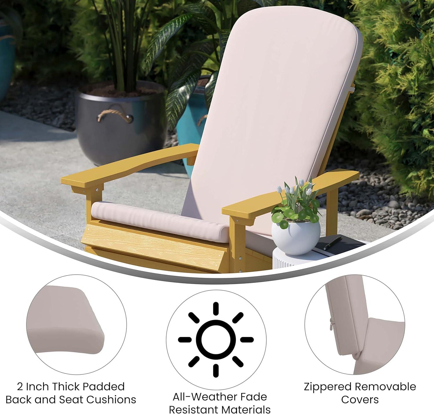 Flash Furniture Charlestown Set of 2 All Weather Indoor/Outdoor High Back Adirondack Chair Cushions, Patio Furniture Replacement Cushions - Cream
