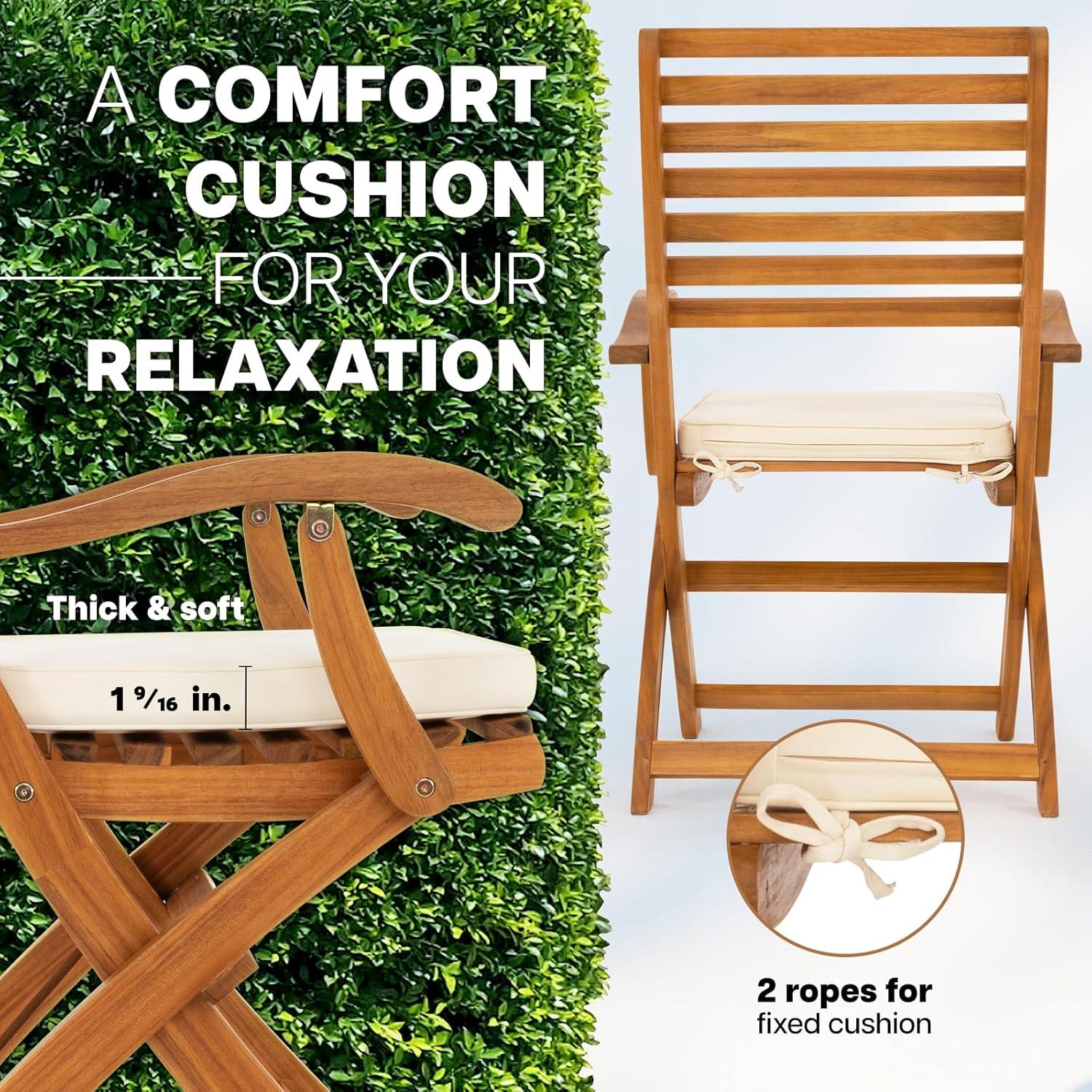 ZILNOX Patio Chairs Set of 2, Wood Folding Armchairs with Cushions, 400lbs Capacity, Foldable and Space-Saving Design, Brown