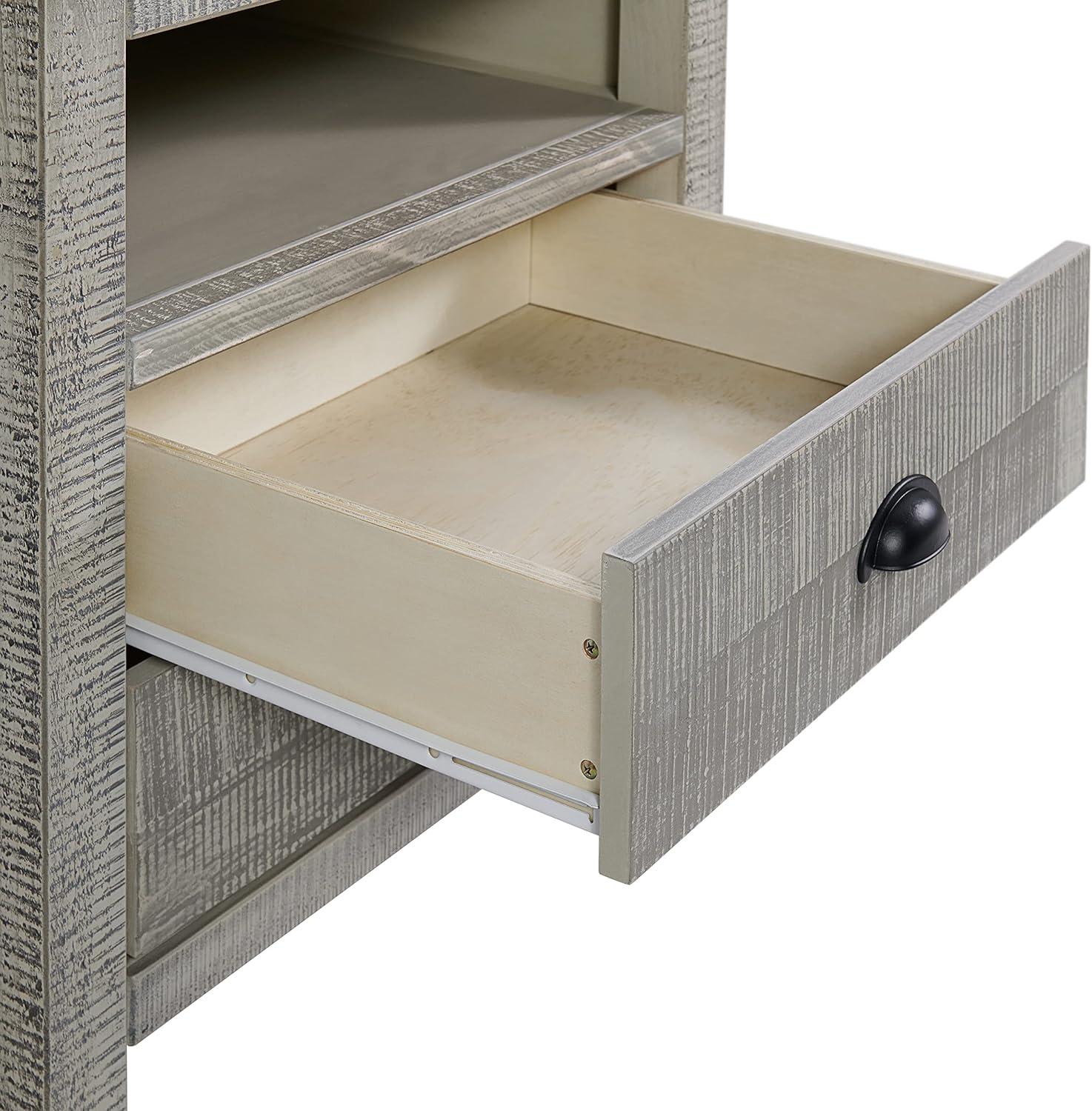 Windsor 2-Drawer Wood Nightstand for Kids Bedroom - Rustic Painted Finish, Metal Glides, Open Shelf Storage, Pine Wood Construction, 22 in. W x 17 in. D x 25 in. H, Distressed Look