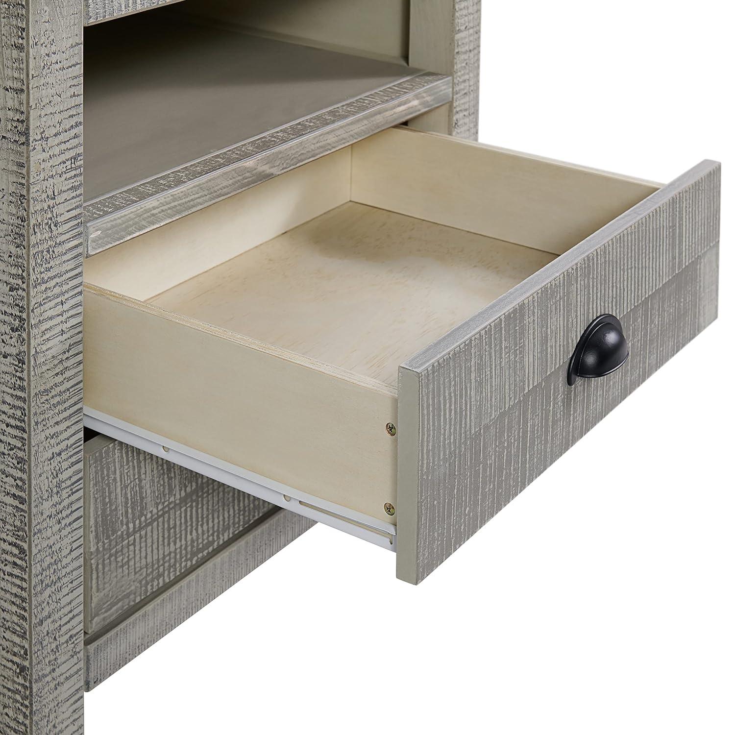 Windsor 2-Drawer Wood Nightstand for Kids Bedroom - Rustic Painted Finish, Metal Glides, Open Shelf Storage, Pine Wood Construction, 22 in. W x 17 in. D x 25 in. H, Distressed Look