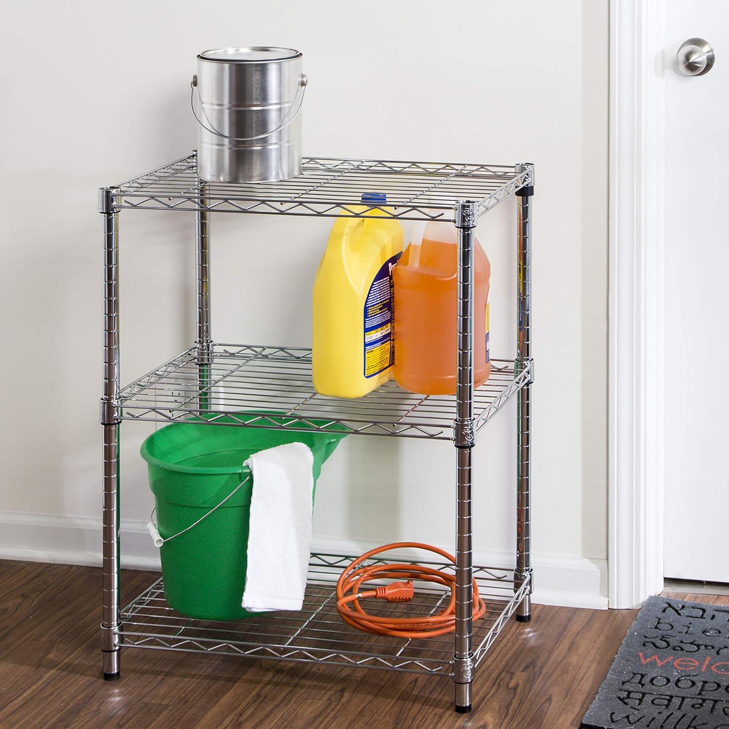 Chrome 3-Tier Heavy-Duty Adjustable Steel Trolley, 24x14x30"