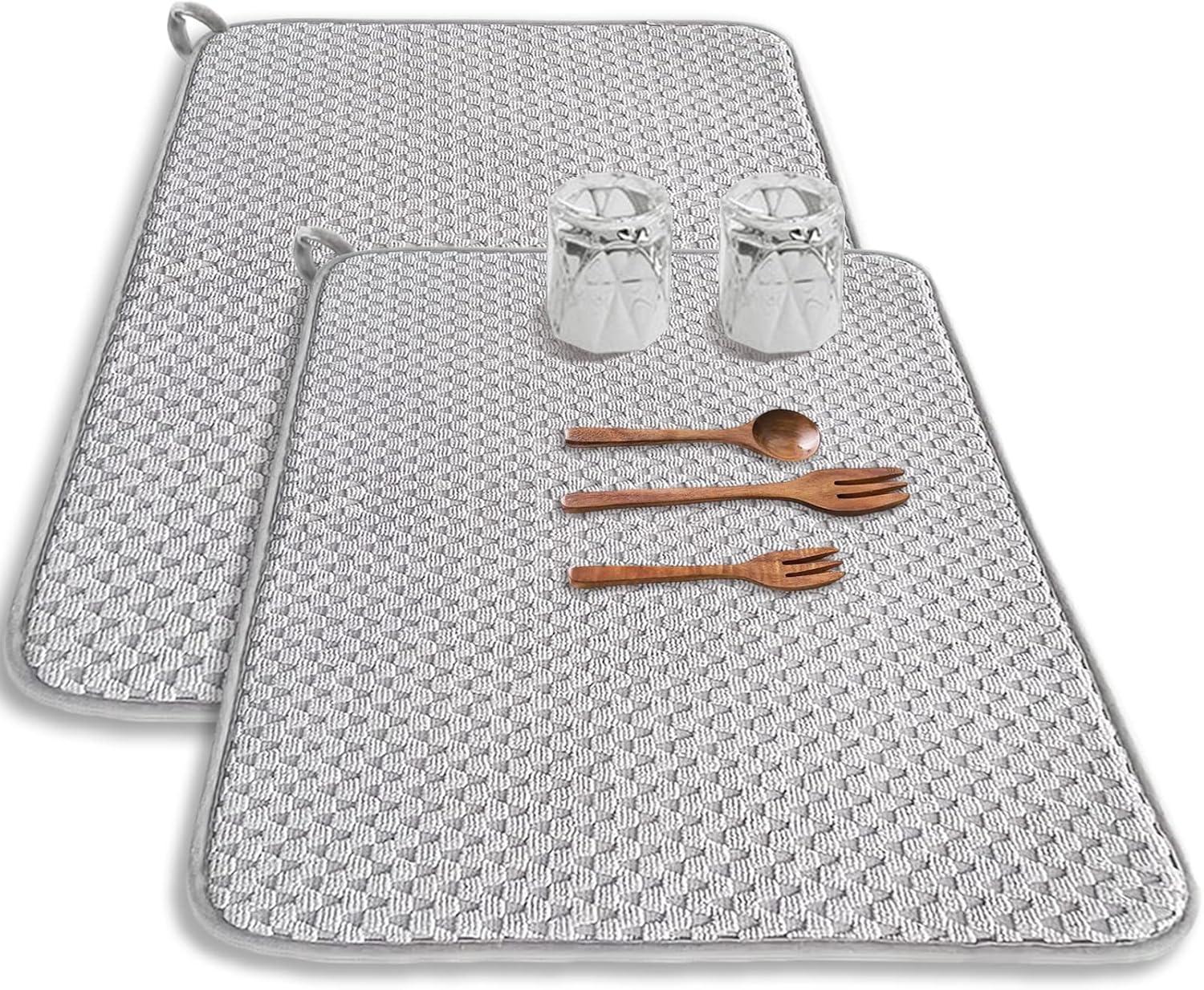 Gray Microfiber Foldable Dish Drying Mat Set