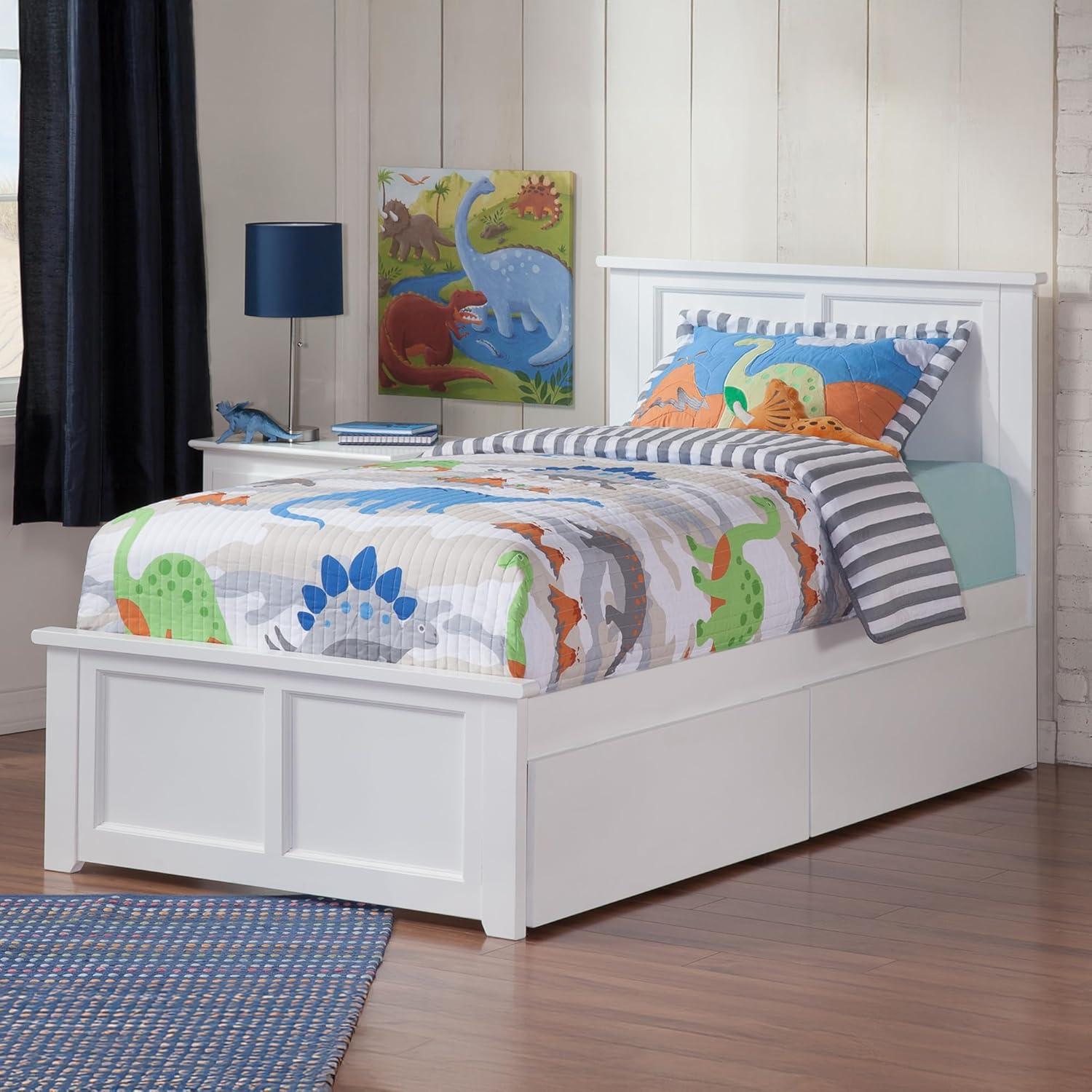 Madison Twin XL Platform Bed with Matching Foot Board with 2 Urban Bed Drawers in White