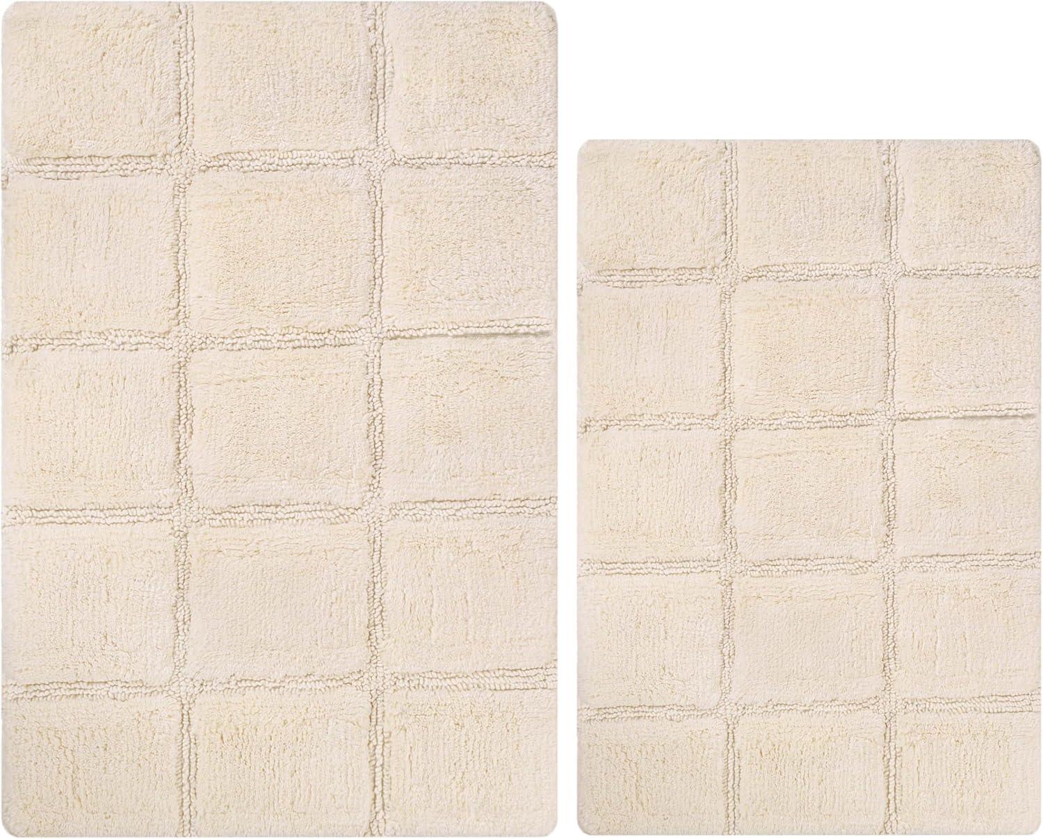 Cotton Checkered 2-Piece Ivory Highly Absorbent Non-Slip Bath Rug Set by Superior