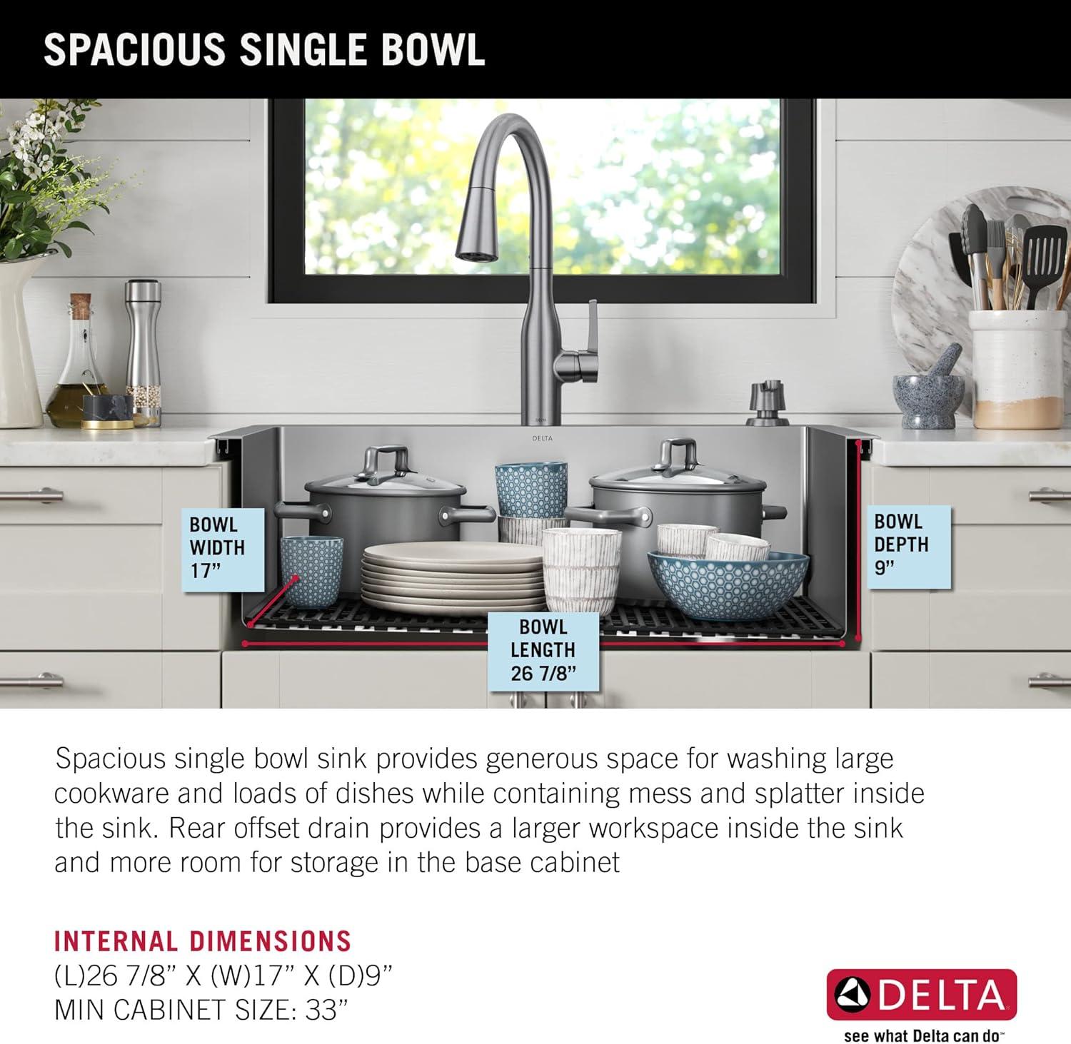 Delta Marca™ Drop-In Undermount Stainless Steel Single Bowl Kitchen Sink with Accessories