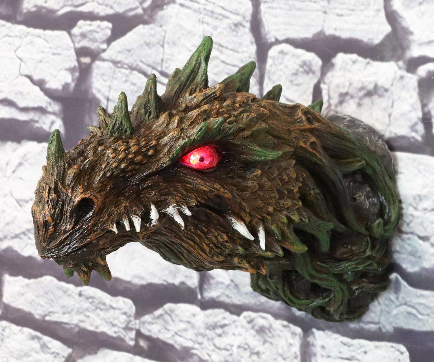 Green Dryad Dragon Head Wall Sculpture with LED Eyes