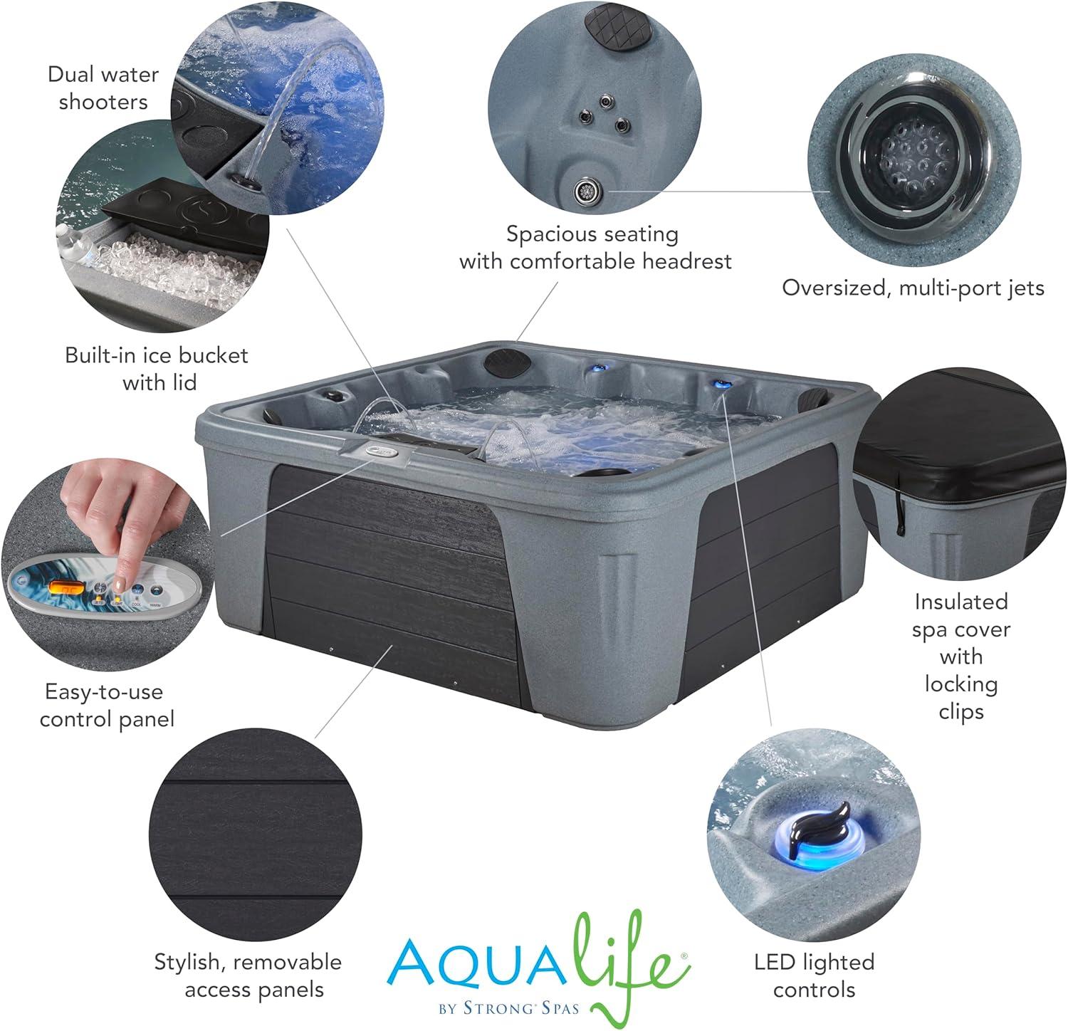 Palm Beach 6-7 Person 30-Jet 82-Port Non-Lounger Outdoor Plug & Play Hot Tub Spa with LED Lighting, Digital Control, Ice Bucket, Stainless Steel Heater, Ozonator, Insulated Cover and Headrests Included