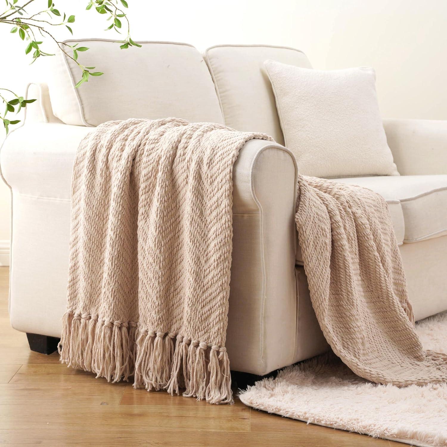 Battilo Home Throw Blanket for Couch, Decorative Knit Grey Blanket for Bed, Super Soft Warm Grey Throws for Room Farmhouse Accent Decor, 50"x60"