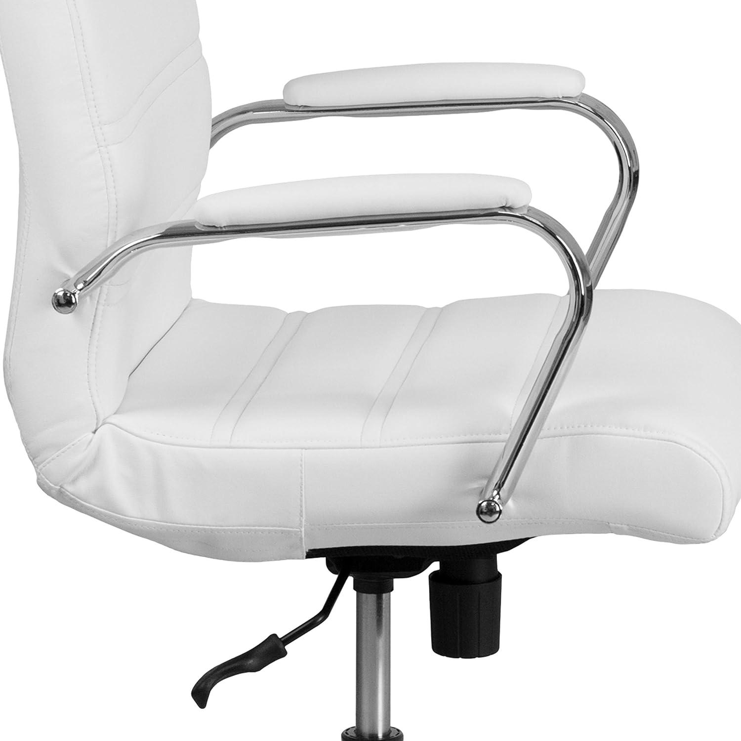 White Mid-Back LeatherSoft Swivel Executive Chair with Chrome Base