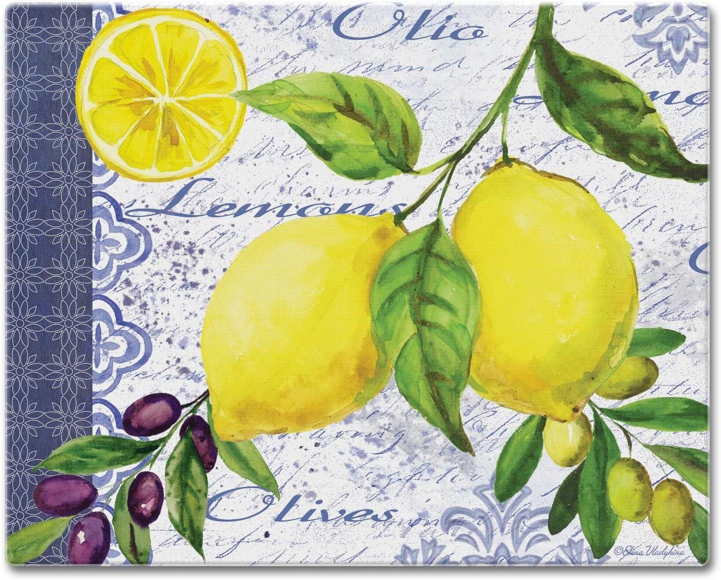 Lemons and Olives Rectangular Glass Cutting Board